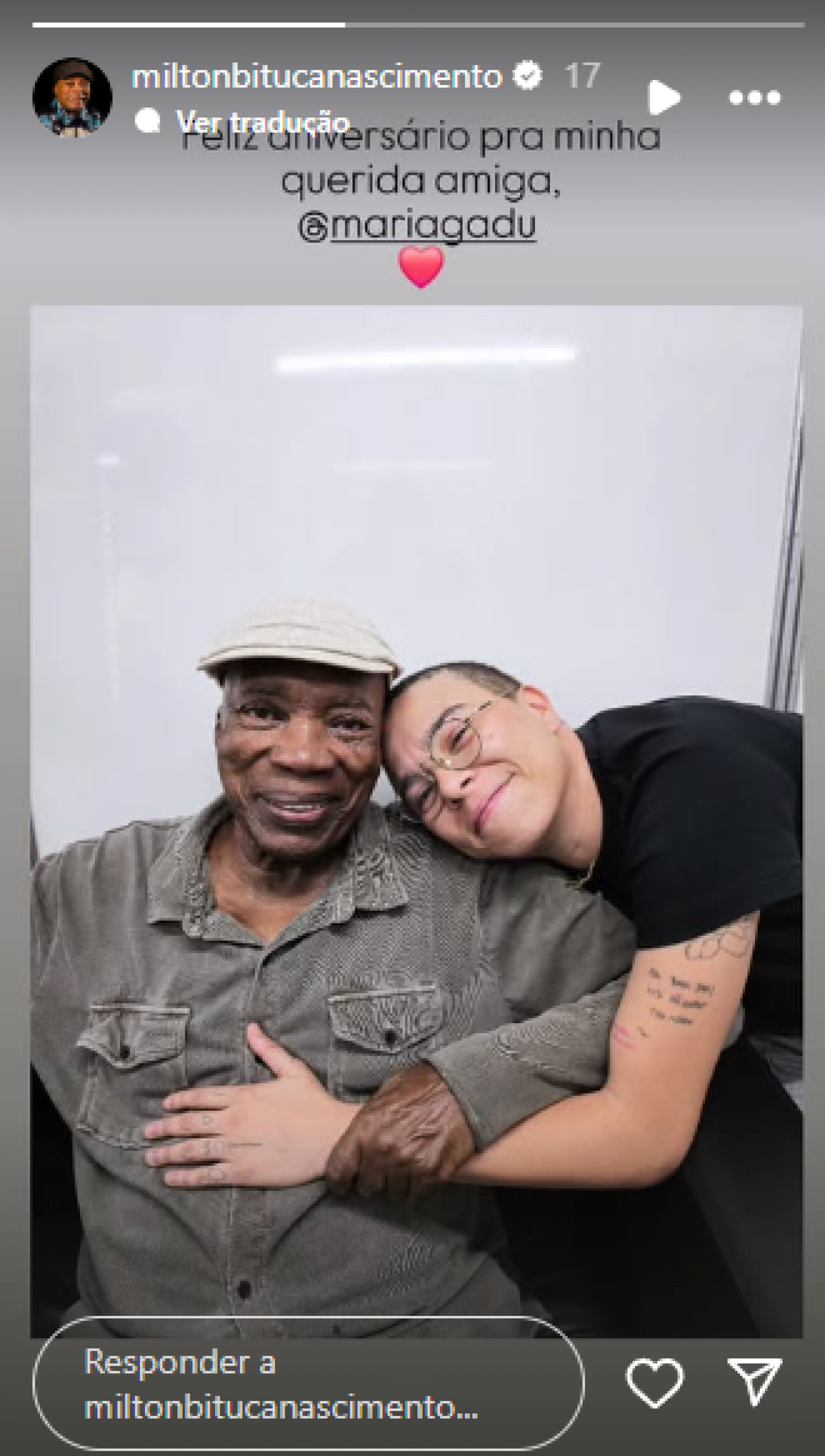 Milton Nascimento faz homenagem de aniversário para Maria Gadú - Reprodução / Instagram