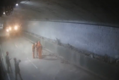 Túnel Santa Bárbara é fechado no sentido Centro após queda de estrutura