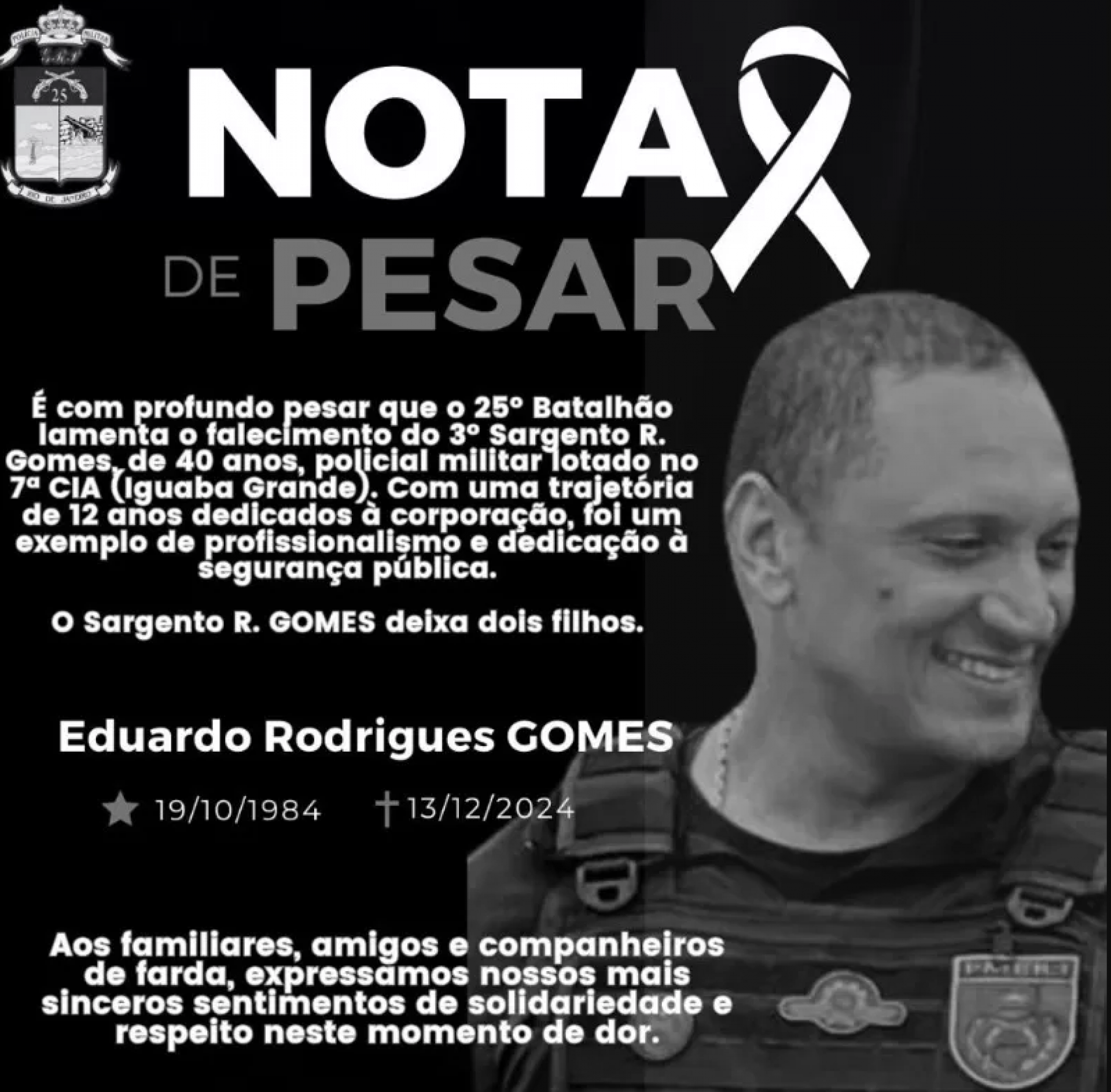 Nota de pesar  - Reprodução 