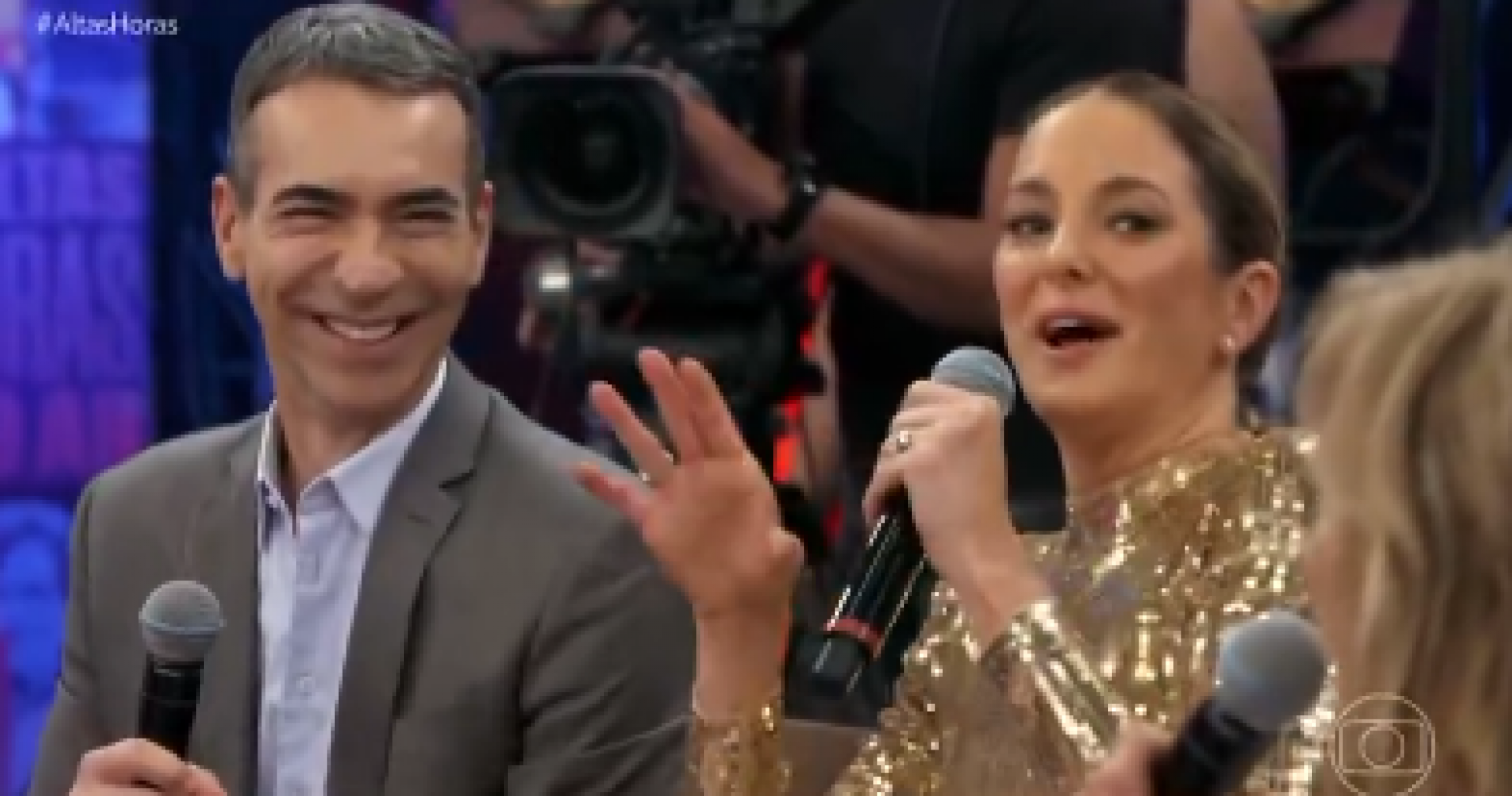 César Tralli e Ticiane Pinheiro no 'Altas Horas', da TV Globo, deste sábado (21) - Reprodução de vídeo / X