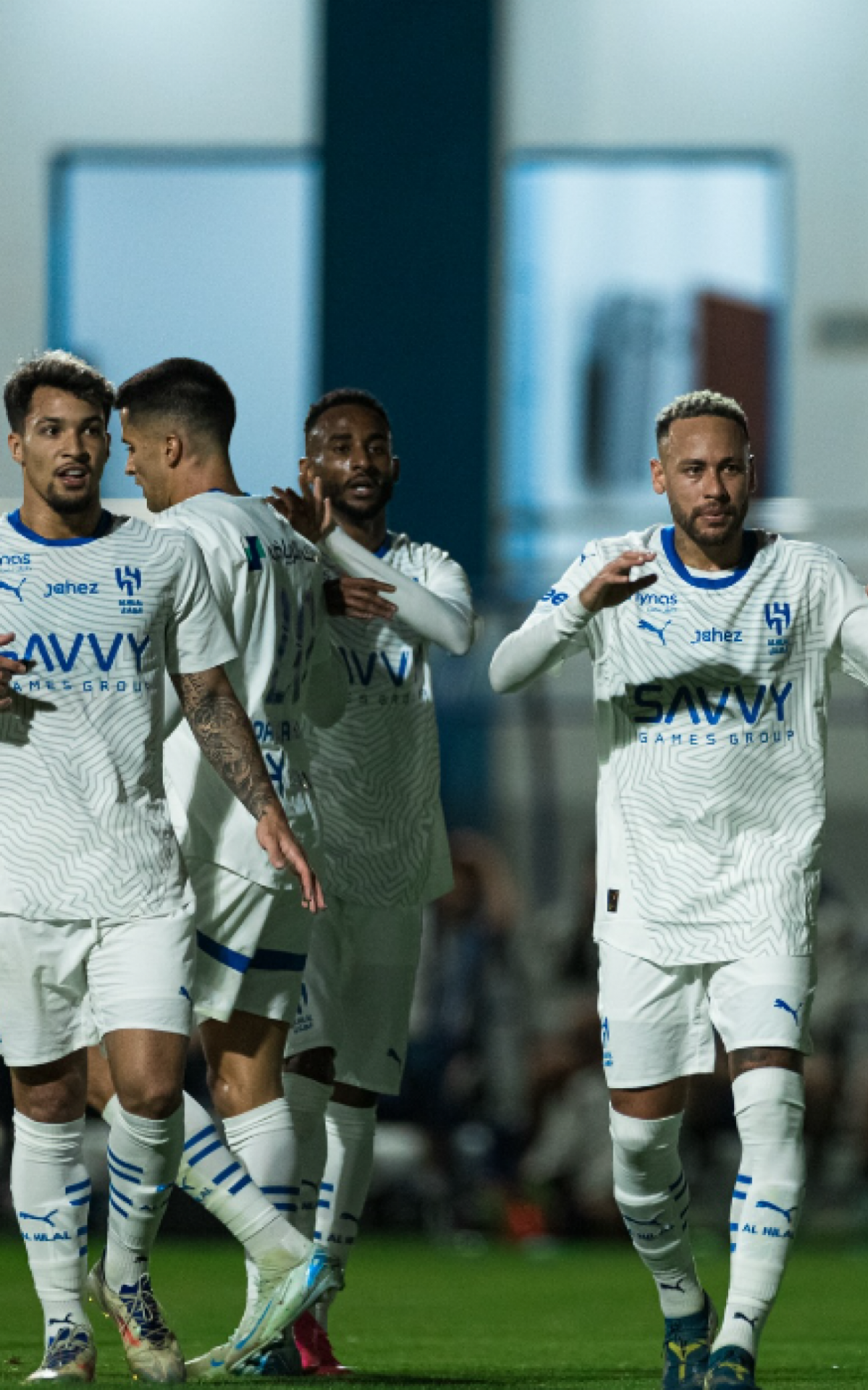 Neymar comemora com os companheiros de Al-Hilal o gol marcado, o único em 2024, durante amistoso - Divulgação / Al-Hilal