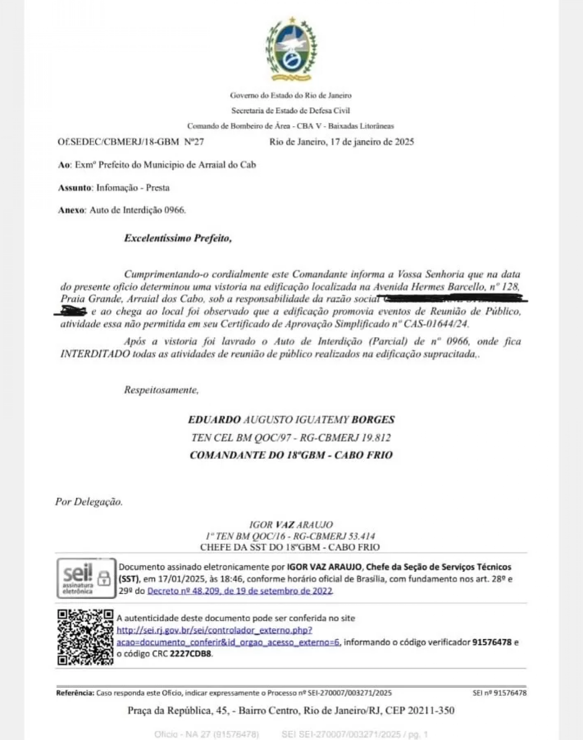 Documento confirma a irregularidade - Ascom 