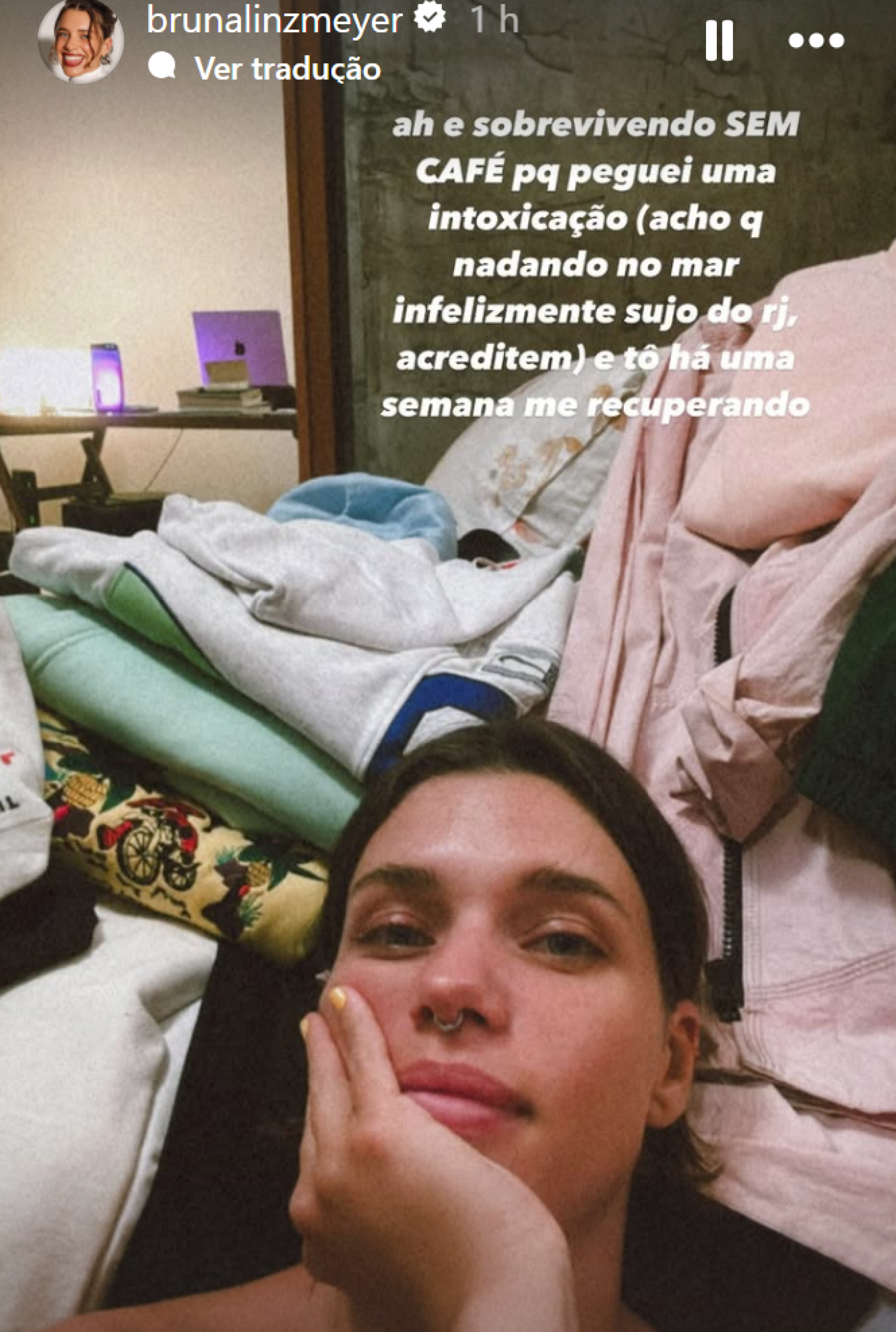 Bruna Linzmeyer atualiza seus seguidores sobre seu estado de saúde - reprodução Instagram