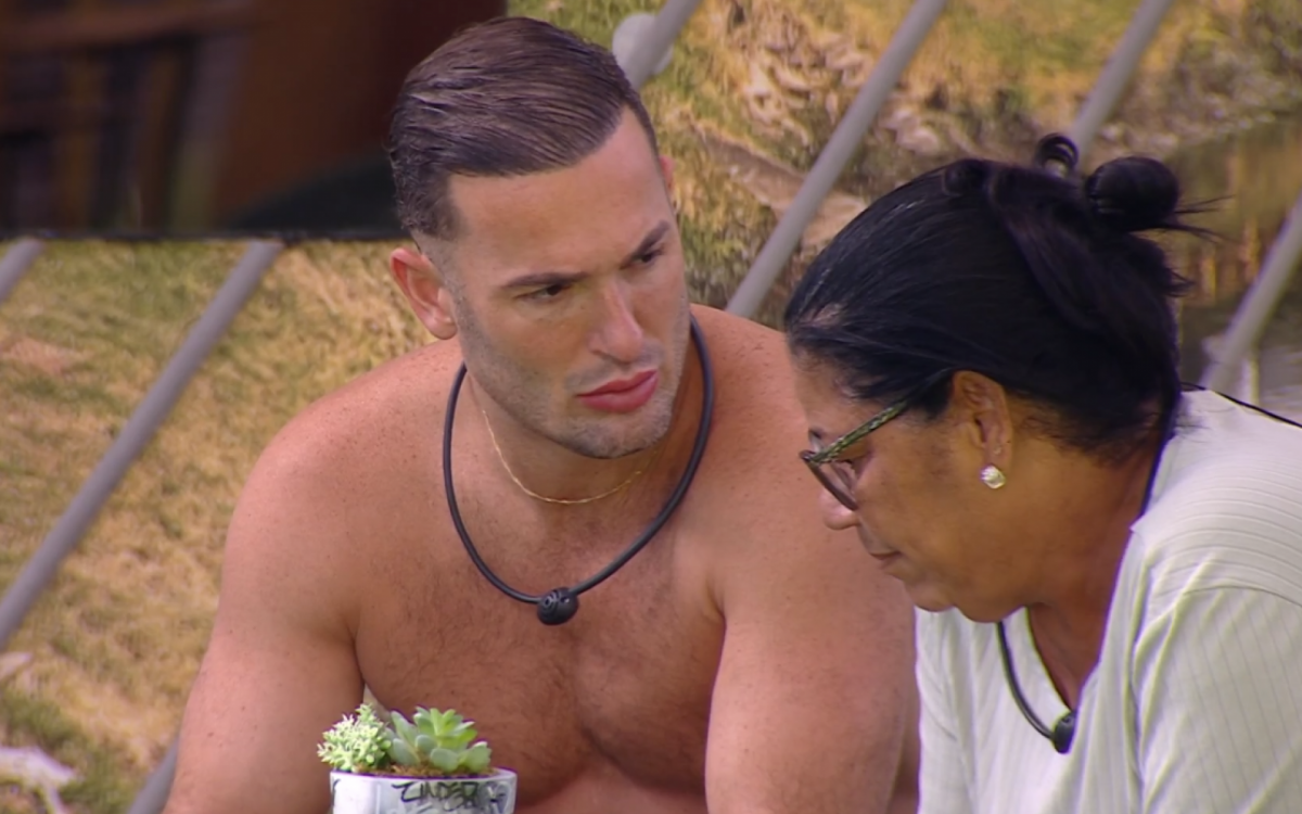 Diego Hypolito conversa com Delma sobre desentendimento com Aline  - TV Globo