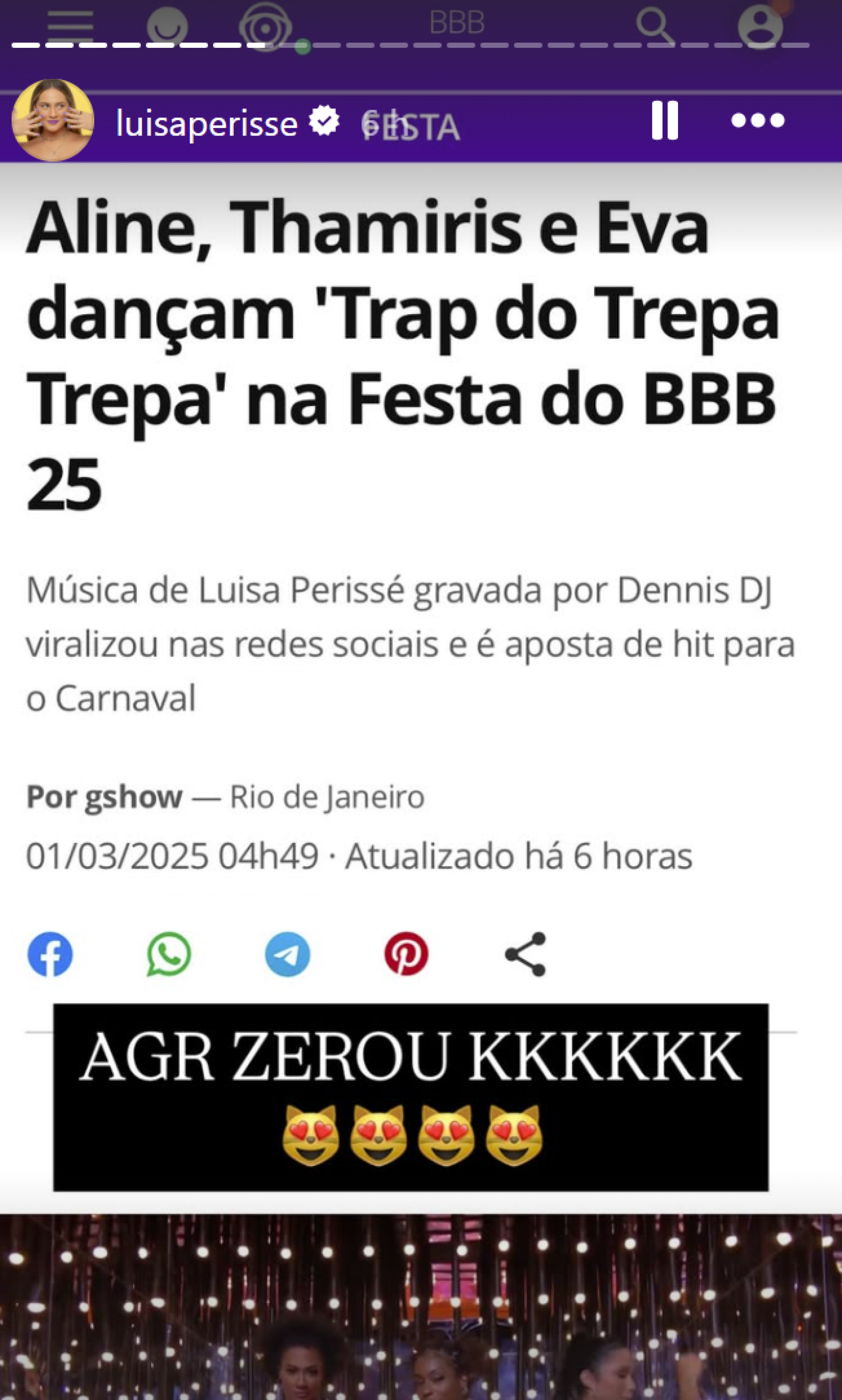 Luisa Périssé celebrou em suas redes sociais - reprodução Instagram