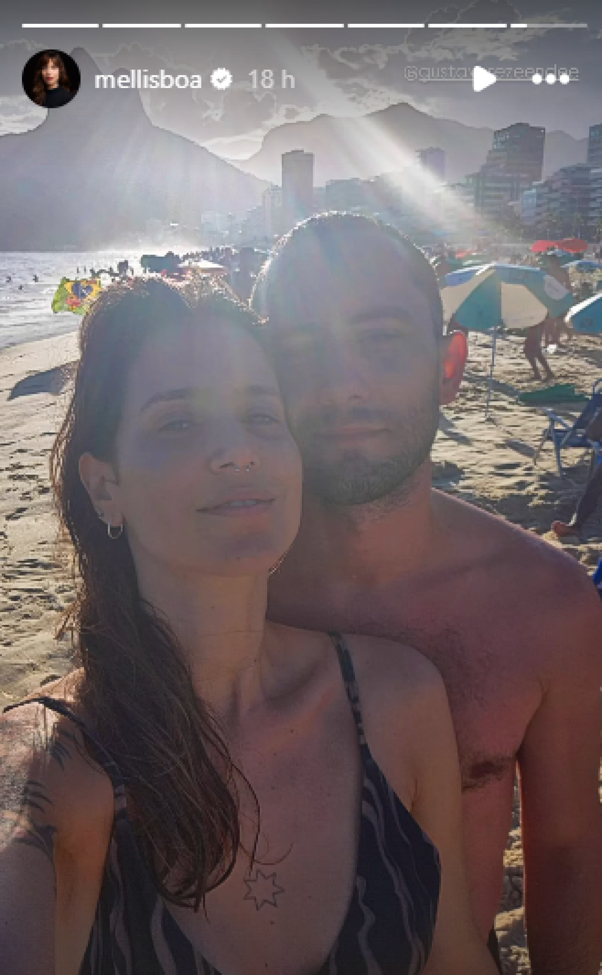 Mel Lisboa e o novo namorado, Gustavo Rezende, aproveitam praia do Rio - Reprodução / Instagram
