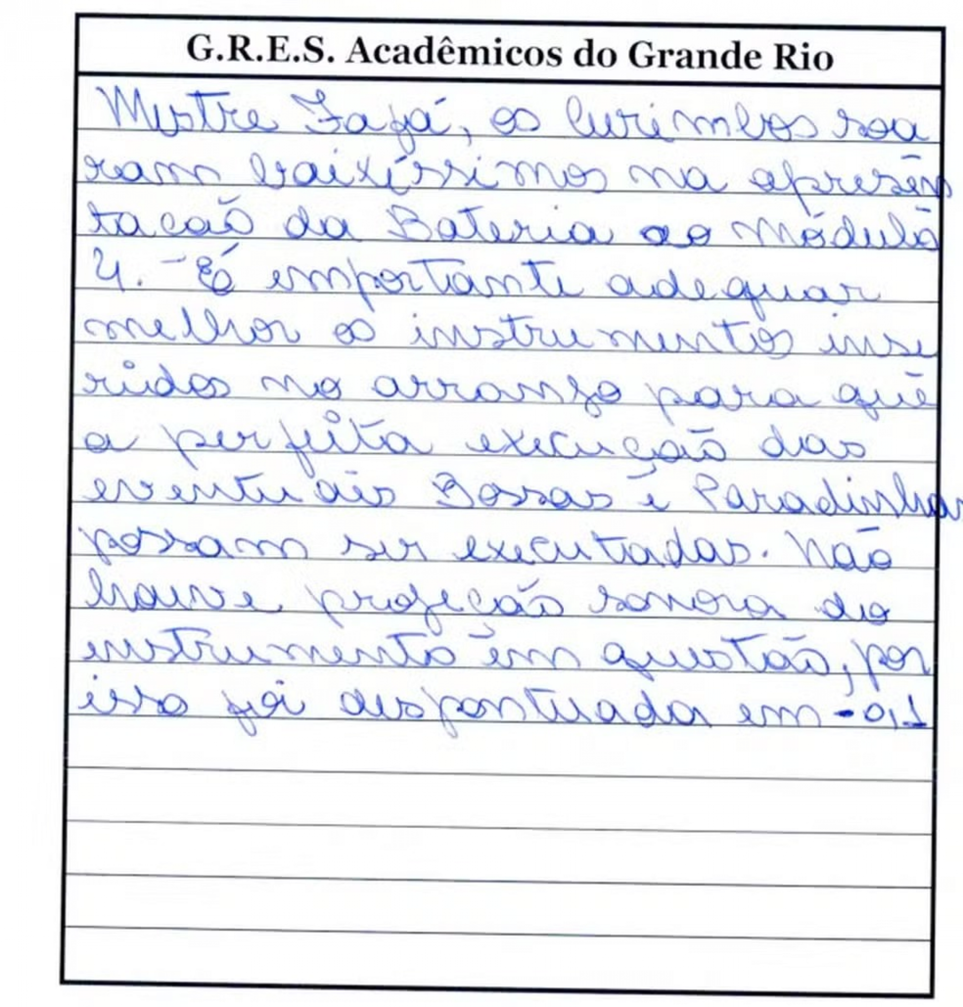 Geiza Carvalho avaliou a bateria no módulo 4 - Divulgação / Liesa