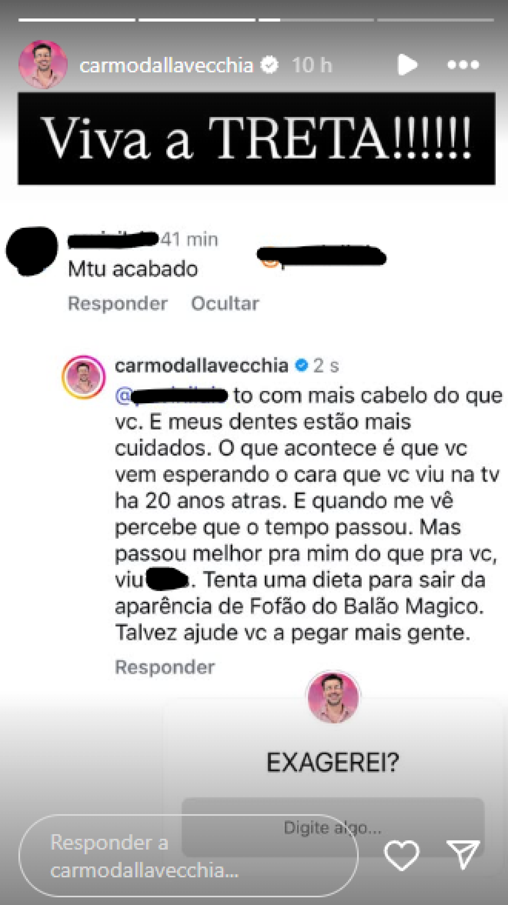 Carmo Dalla Vecchia é chamado de 'acabado' por internauta e dispara: 'Tenta uma dieta' - Reprodução / Instagram