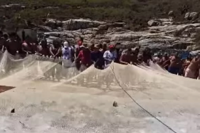 Pescadores realizam pesca artesanal abundante e resgatam tartaruga-marinha em Arraial do Cabo