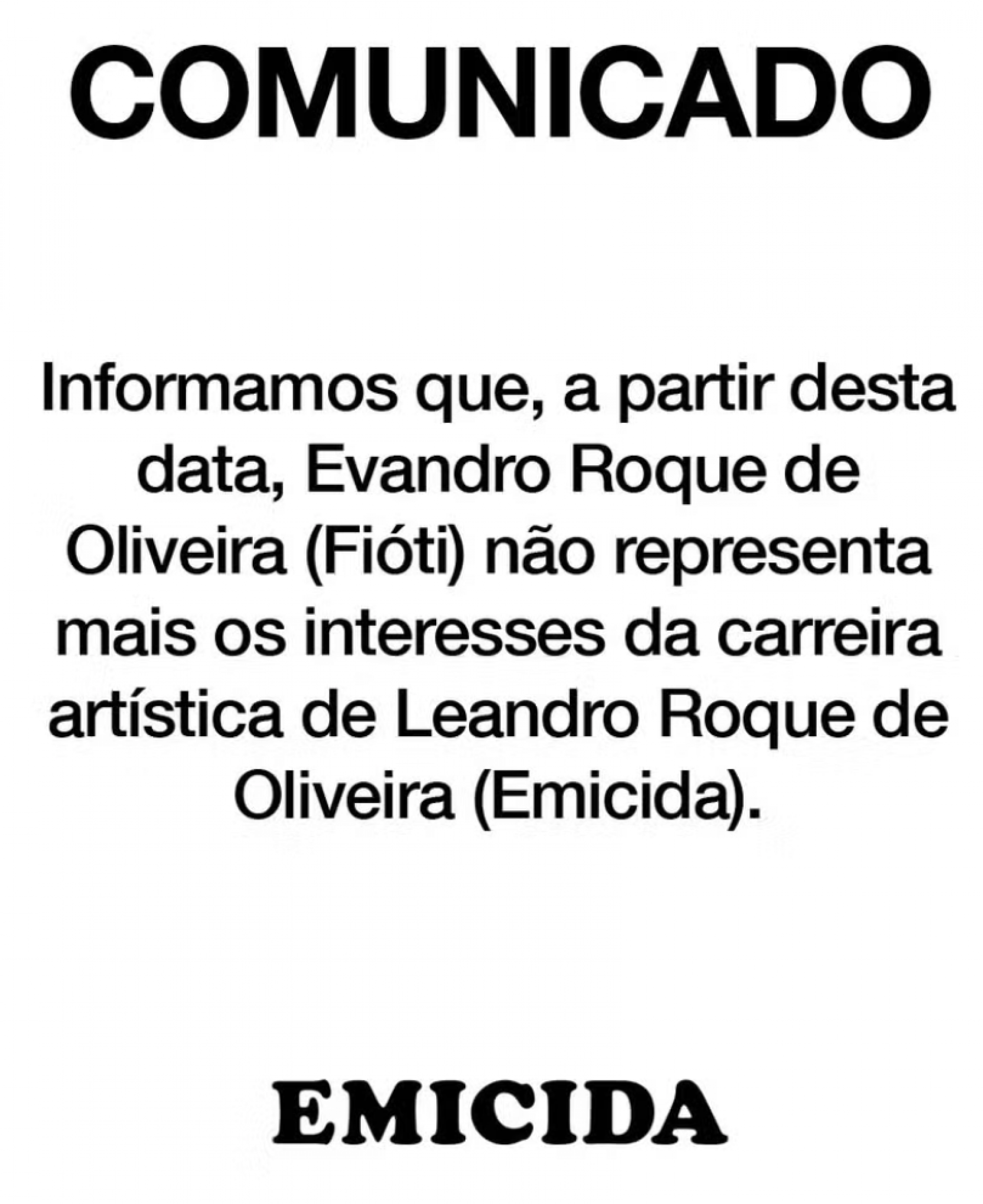 Emicida rompe parceria com o irmão, Fióti  - reprodução Instagram