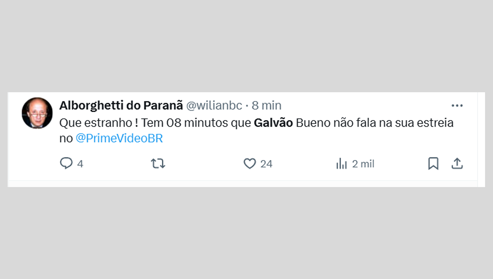 Comentários de torcedores e internautas sobre a ausência de Galvão Bueno na narração dos primeiros 15 minutos de Corinthians x Vasco, no Prime Video - Reprodução de rede social / X