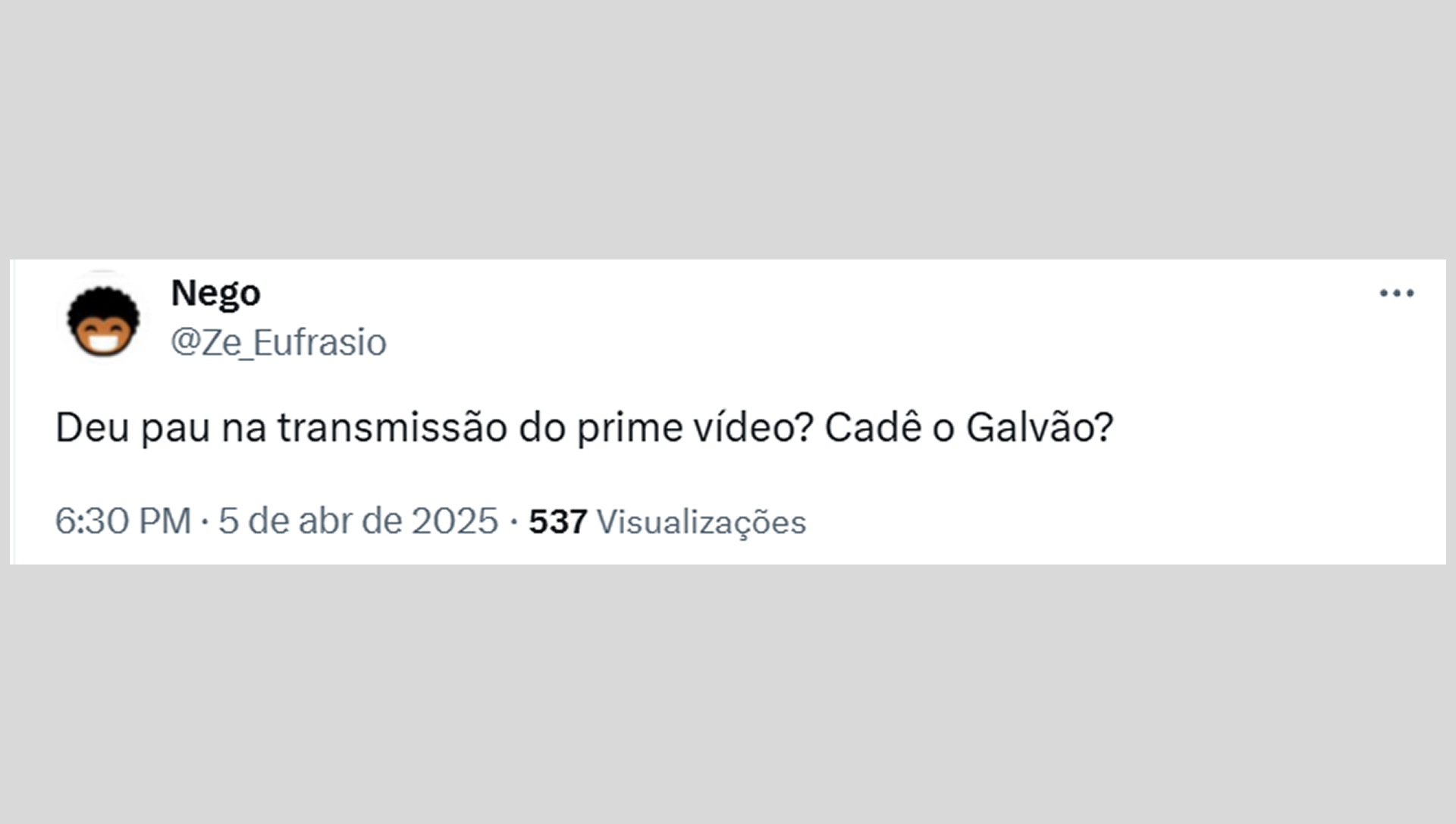 Comentários de torcedores e internautas sobre a ausência de Galvão Bueno na narração dos primeiros 15 minutos de Corinthians x Vasco, no Prime Video - Reprodução de rede social / X