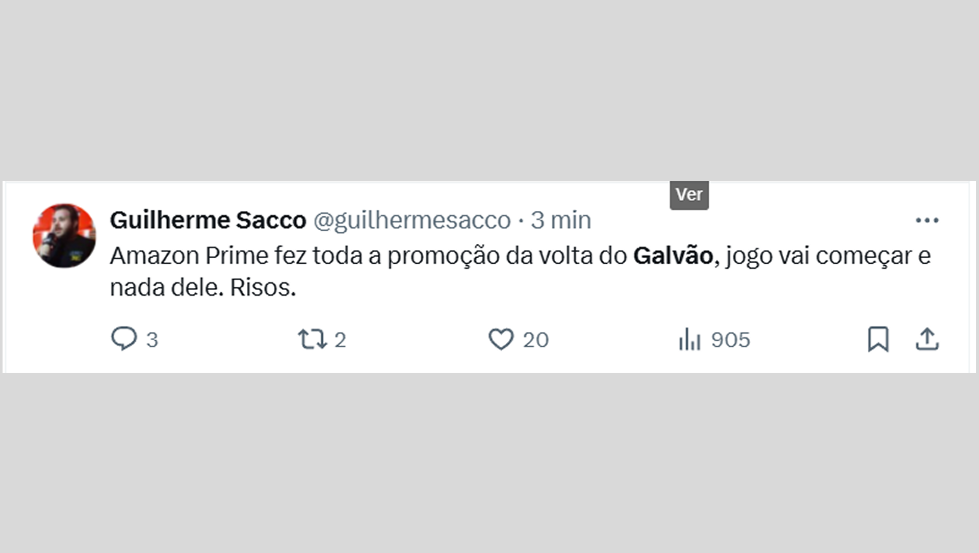 Comentários de torcedores e internautas sobre a ausência de Galvão Bueno na narração dos primeiros 15 minutos de Corinthians x Vasco, no Prime Video - Reprodução de rede social / X