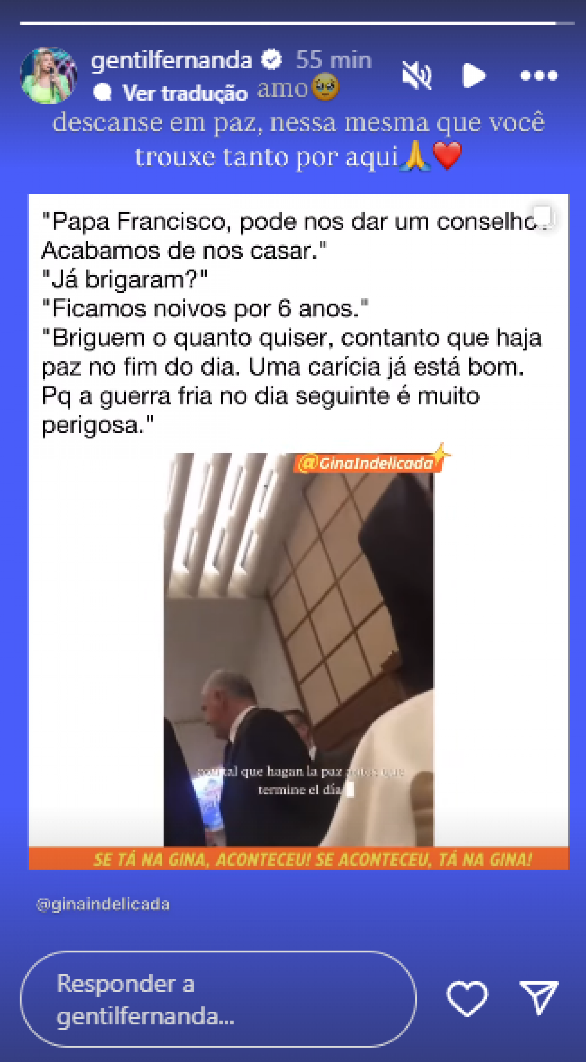 Fernanda Gentil lamenta a morte do Papa Francisco - Reprodução / Instagram