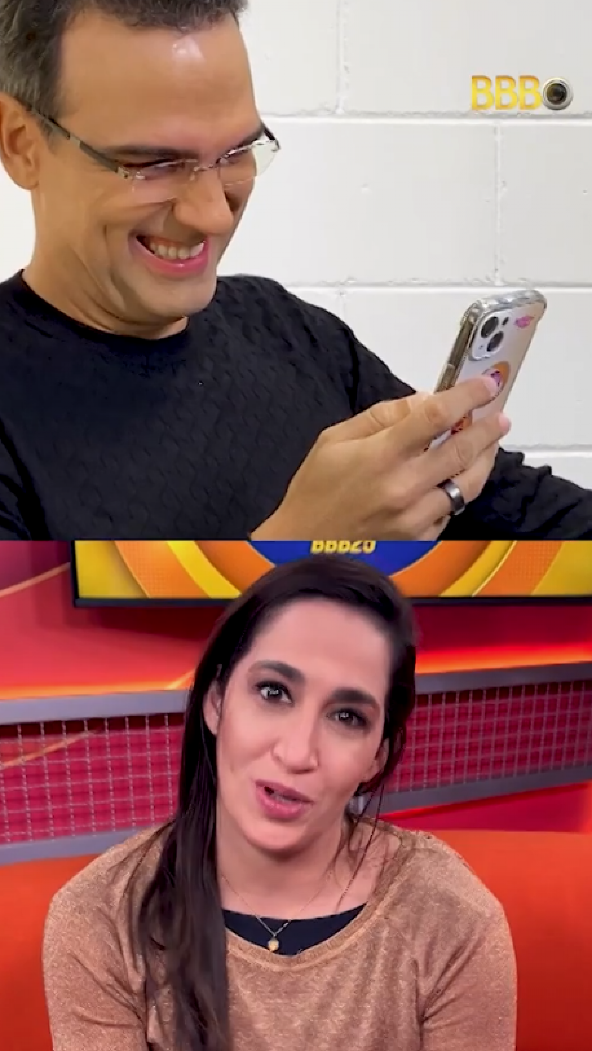 Tadeu Schmidt se emociona ao receber homenagem inesperada de ex-BBBs - reprodução Gshow