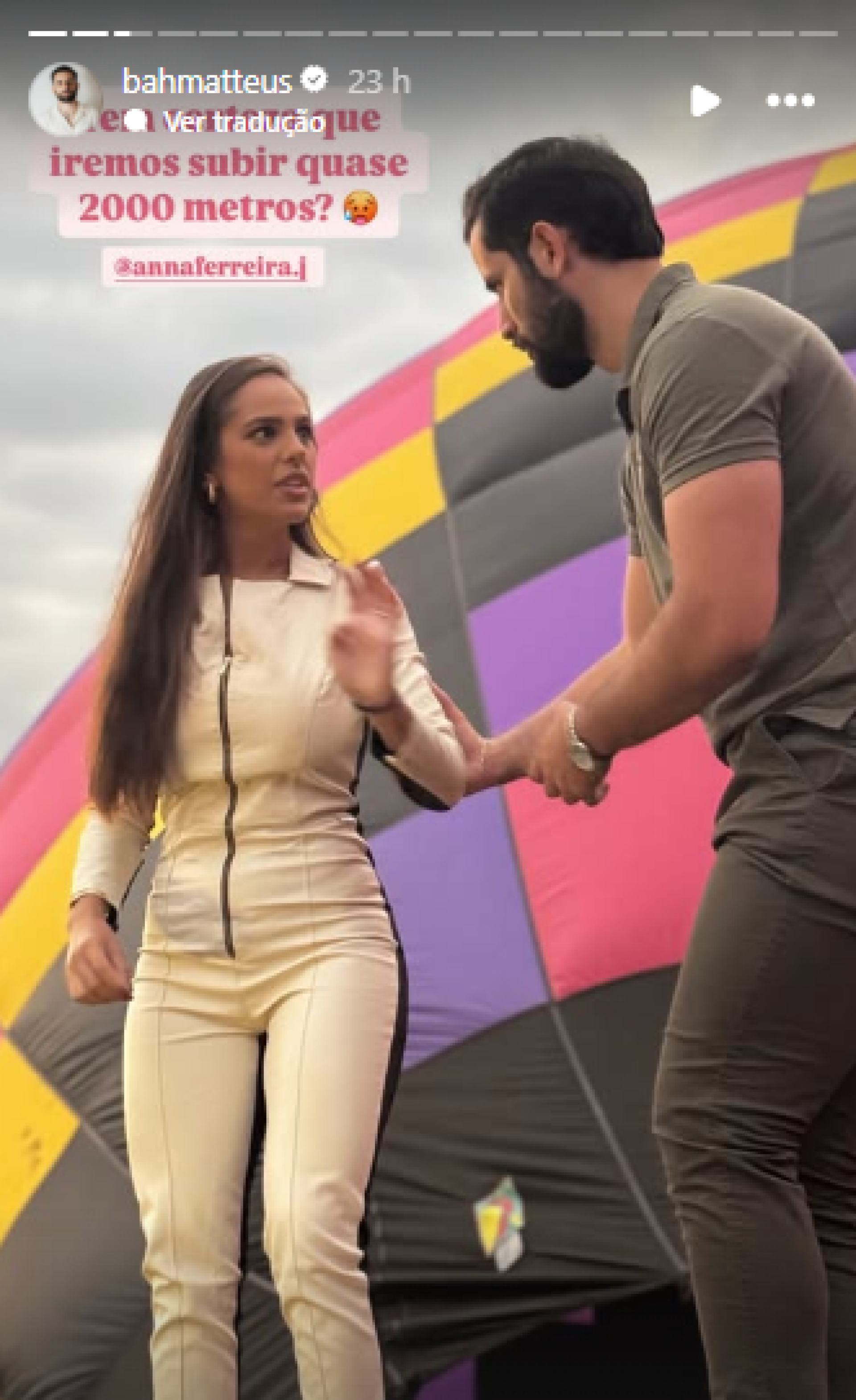 Ex-BBB Matteus Amaral aproveita passeio de balão com nova namorada, Anna Julia Ferreira - Reprodução de vídeo / Instagram