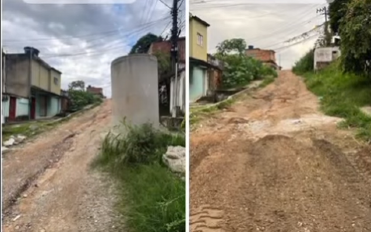 Uma rua antes e depois da retirada das barricadas no Parque Floresta