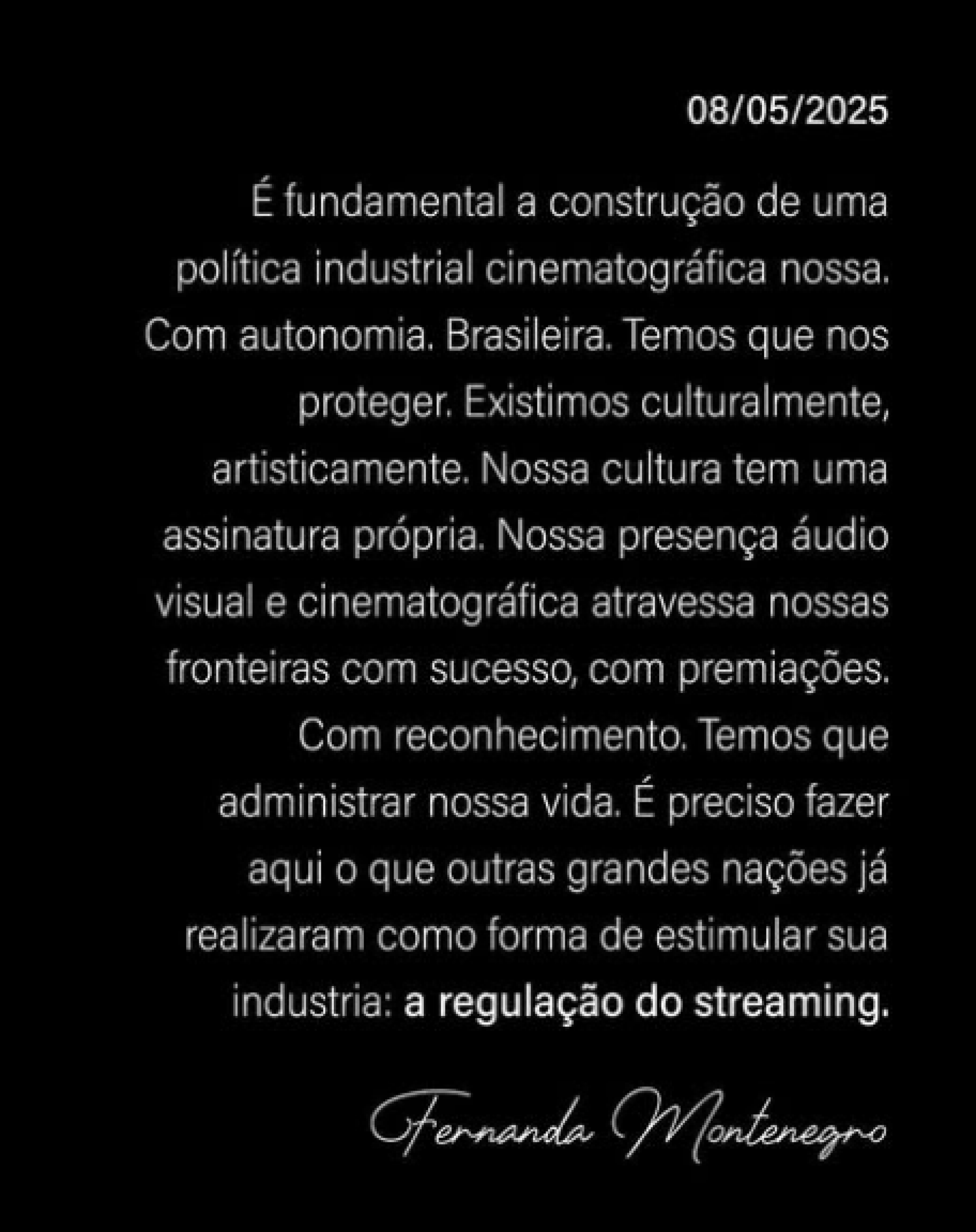 Fernanda Montenegro e mais artistas pedem regulação do streaming - Reprodução / Instagram