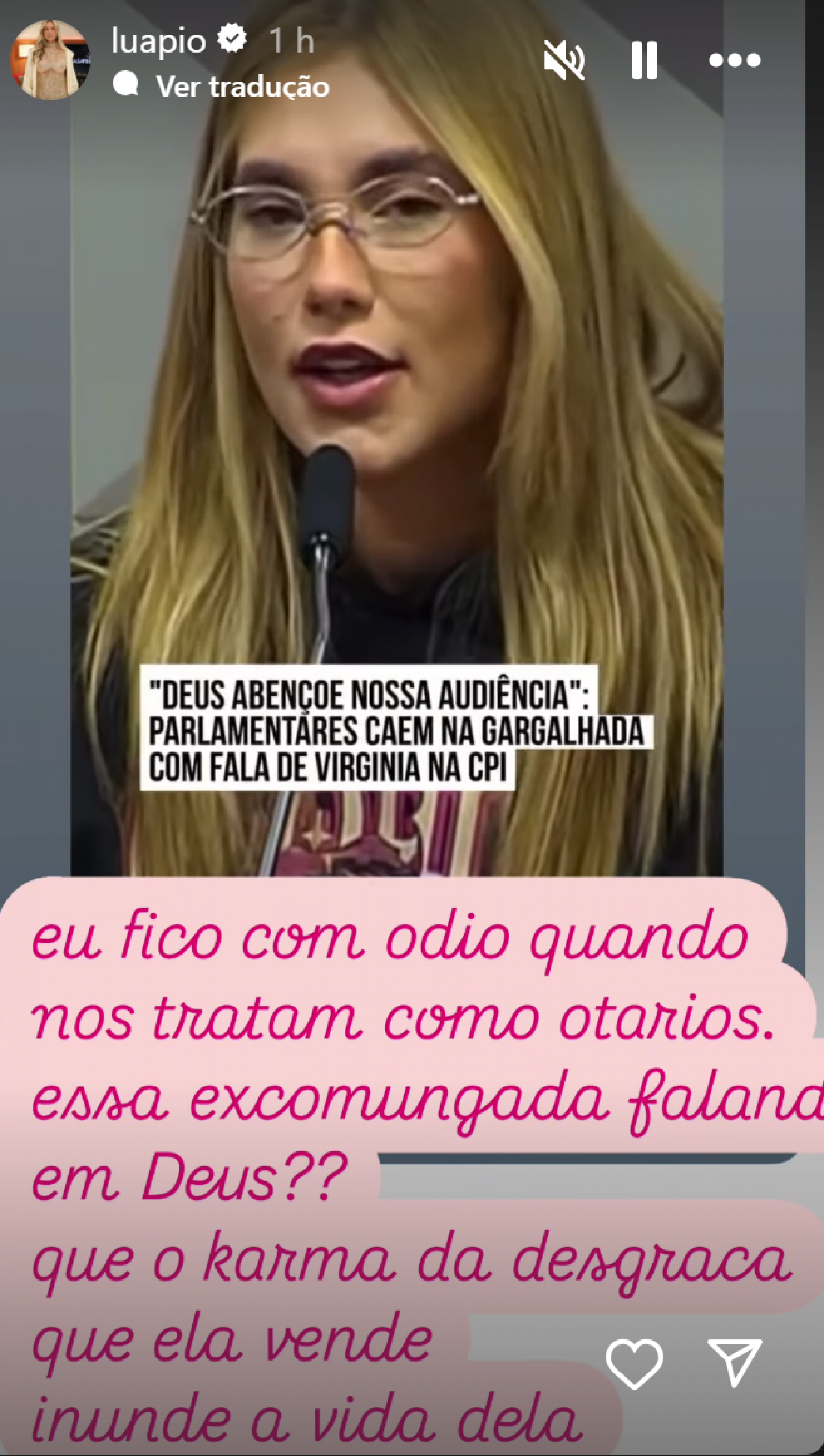 Luana Piovani critica Virginia após CPI das bets - reprodução Instagram