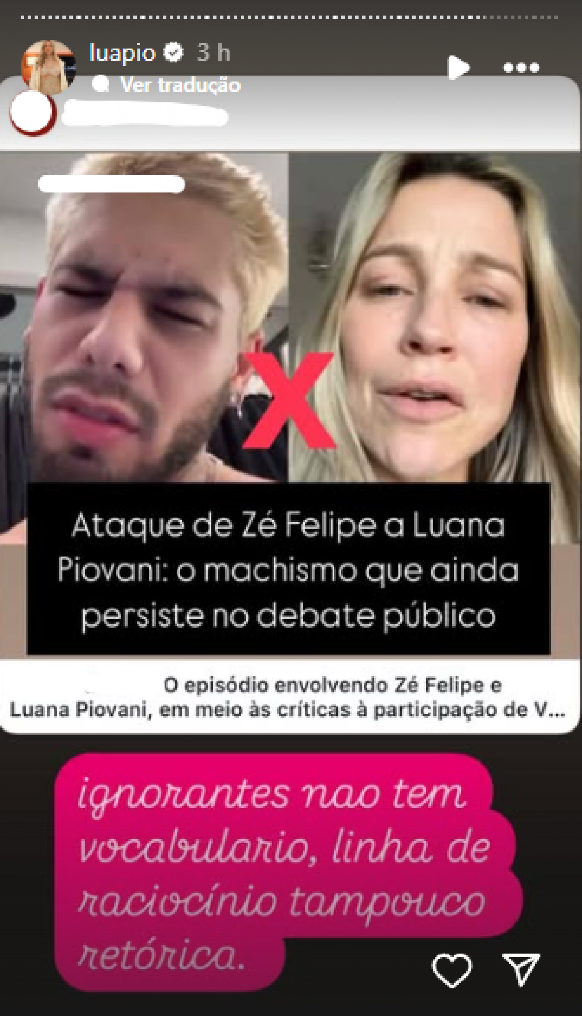 Luana Piovani rebate Zé Felipe depois de xingamentos: 'Ignorantes não têm vocabulário' - Reprodução / Instagram