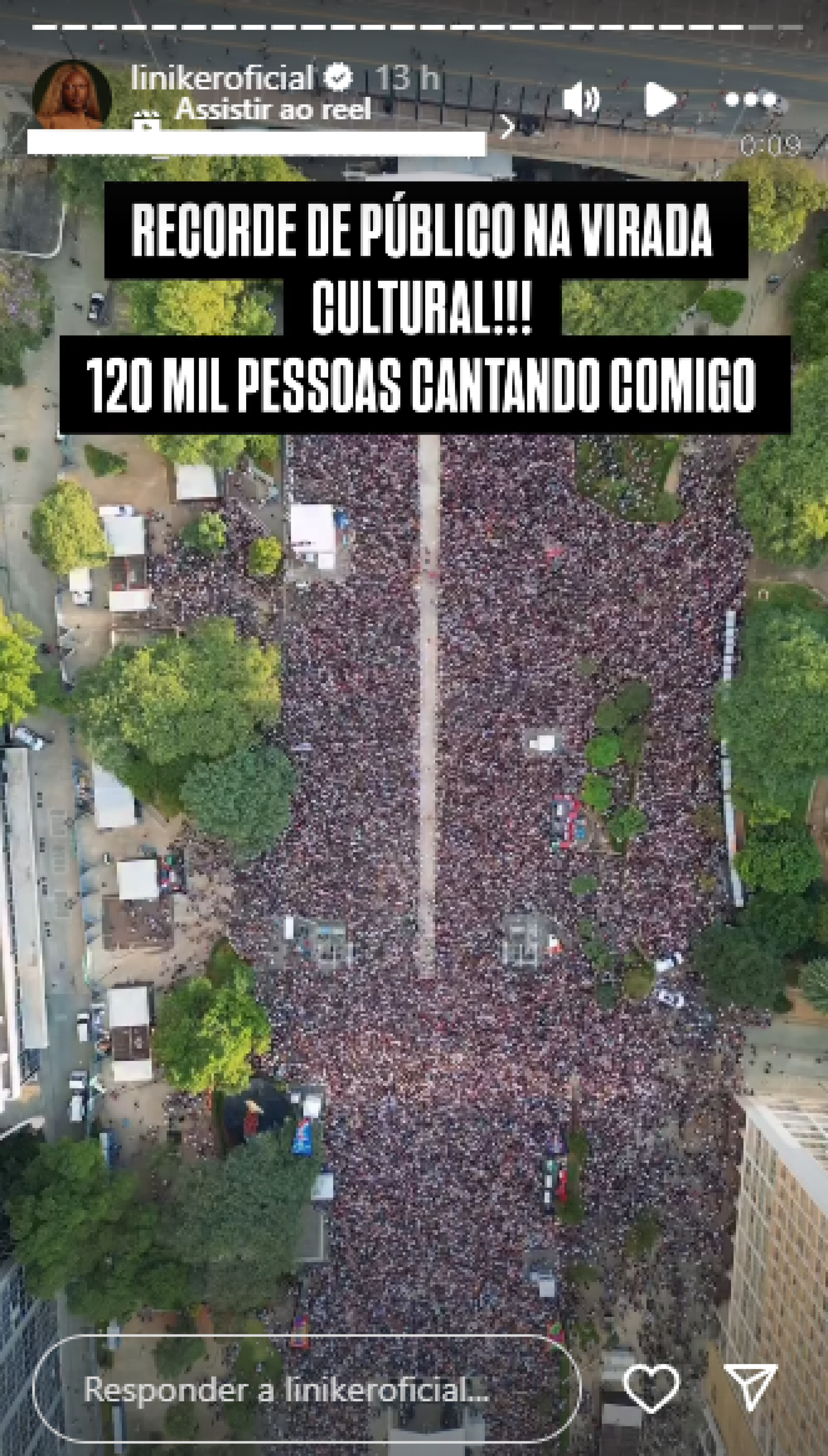 Liniker vibra com público na Virada Cultural: '120 mil pessoas cantando comigo' - Reprodução de vídeo / Instagram