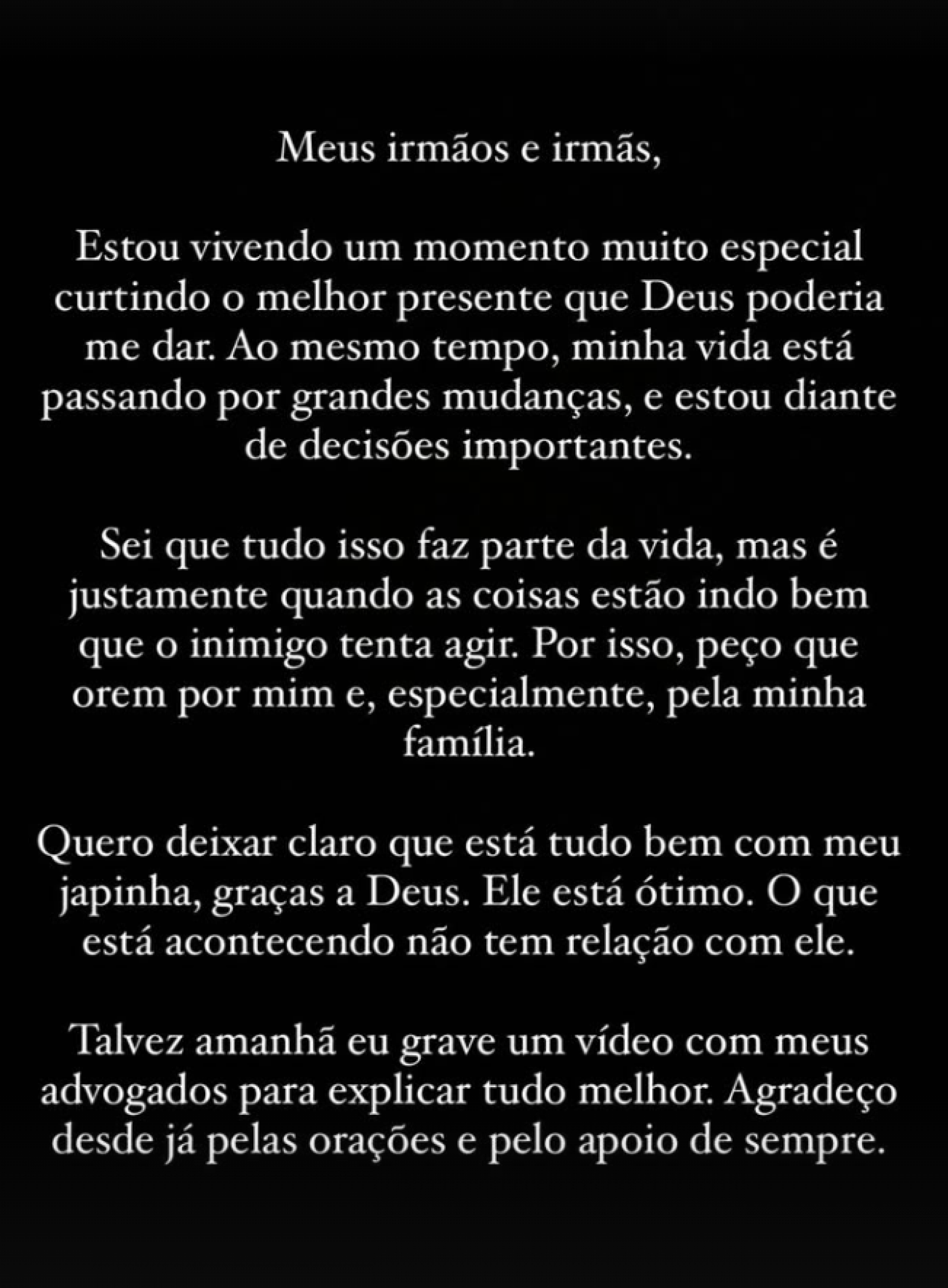 Yudi Tamashiro pede orações e fala sobre momento de transformação pessoal - reprodução Instagram