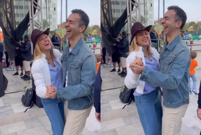 César Tralli e Ticiane Pinheiro dançam agarradinhos em festa junina 