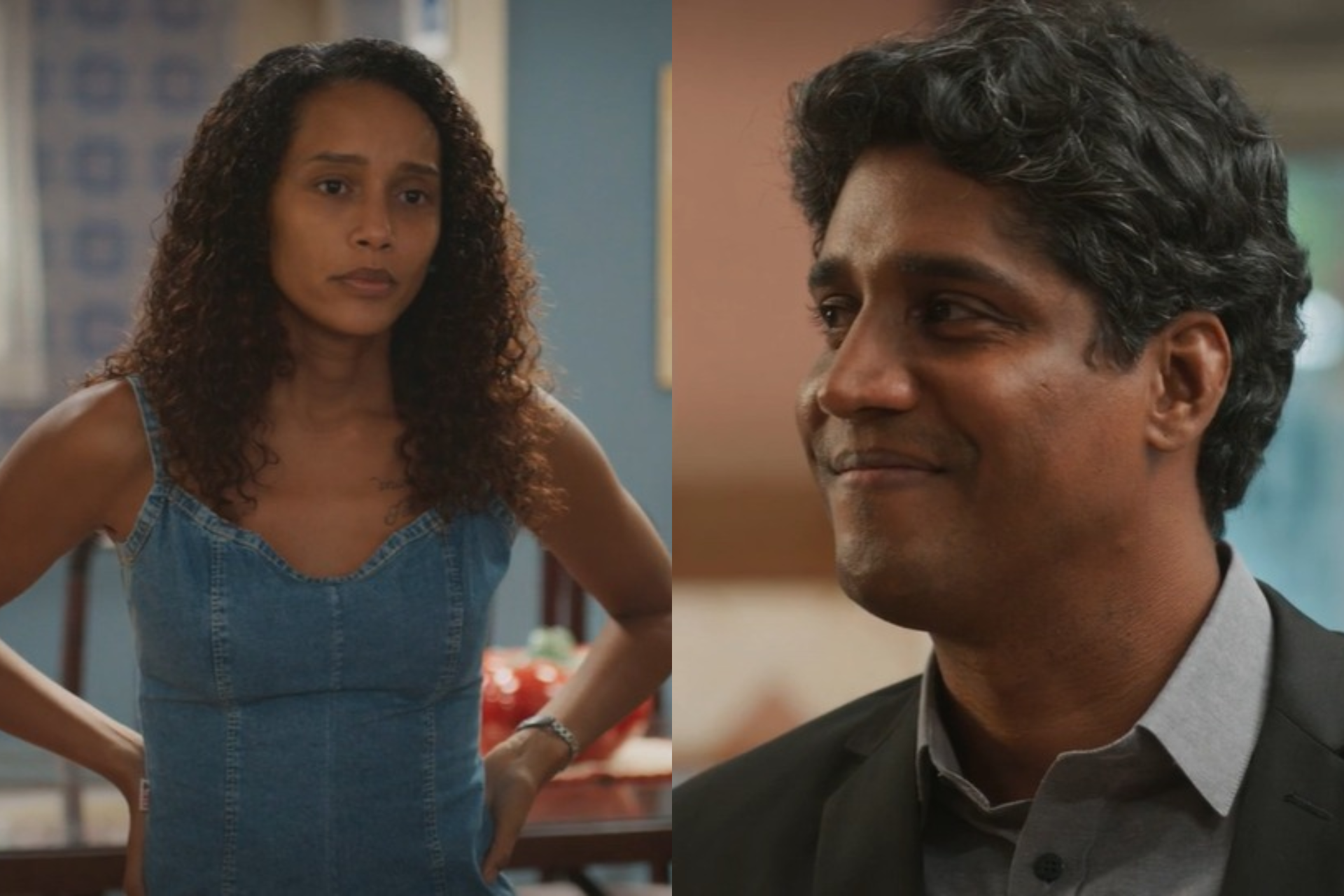 Raquel (Taís Araujo) e Santiago (Breno da Matta) - Reprodução Globoplay 