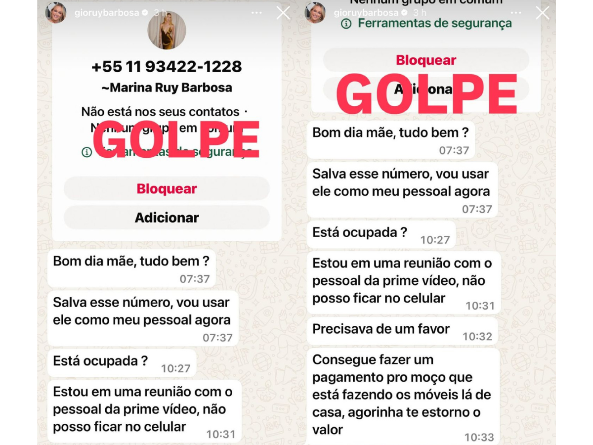 Print tirado dos stories de Gio Ruy Barbosa - Reprodu&ccedil;&atilde;o/Instagram