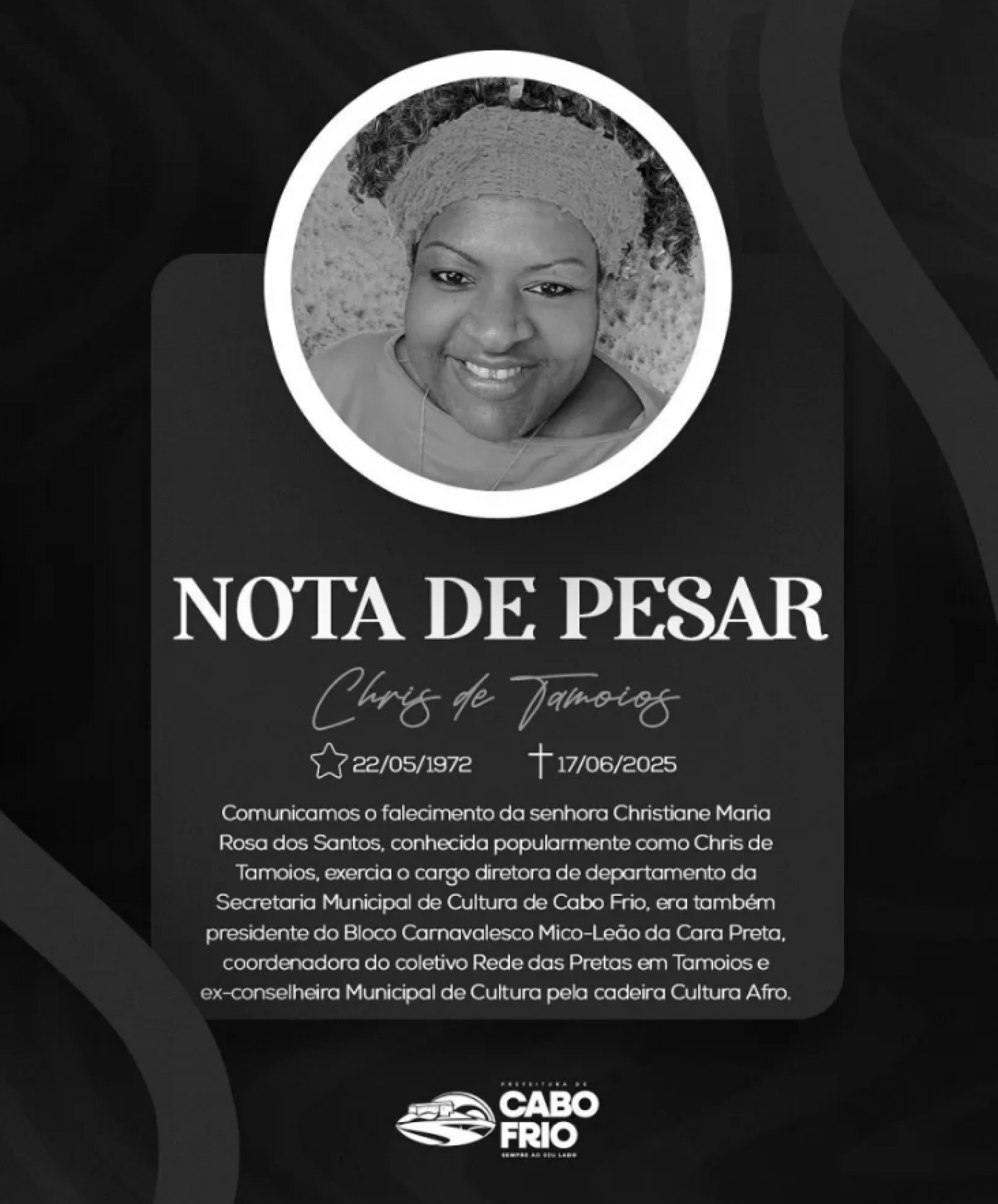 Nota de falecimento  - Reprodu&ccedil;&atilde;o 