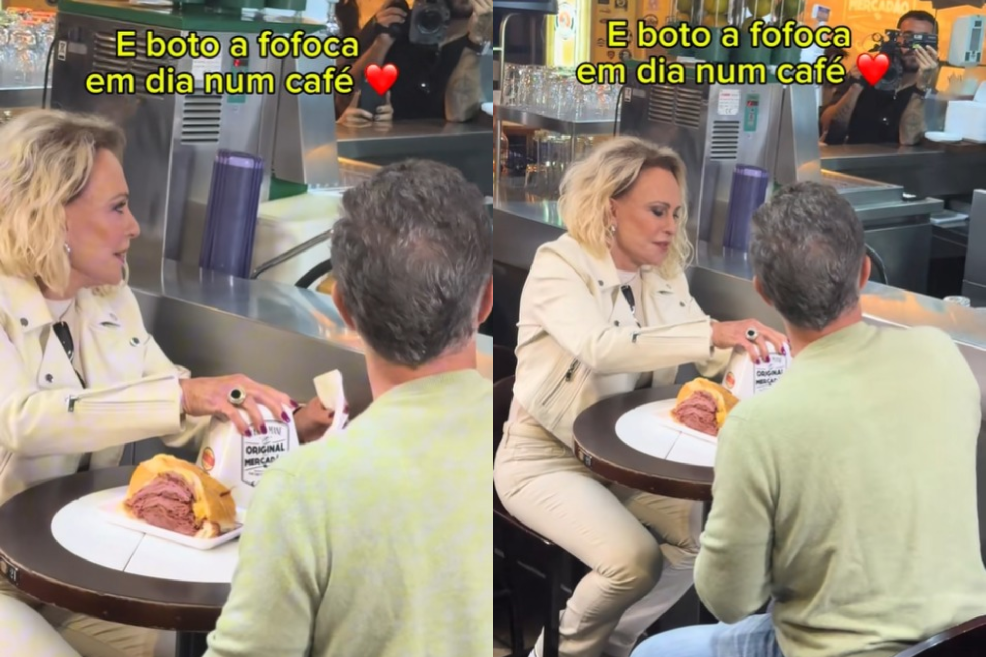 Ana Maria Braga come p&atilde;o com mortadela com Luciano Huck no Mercad&atilde;o de S&atilde;o Paulo - Reprodu&ccedil;&atilde;o TikTok