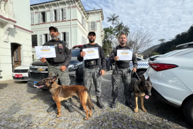 Cães da Guarda de Arraial passam por treinamento em Petrópolis com foco em armas e drogas