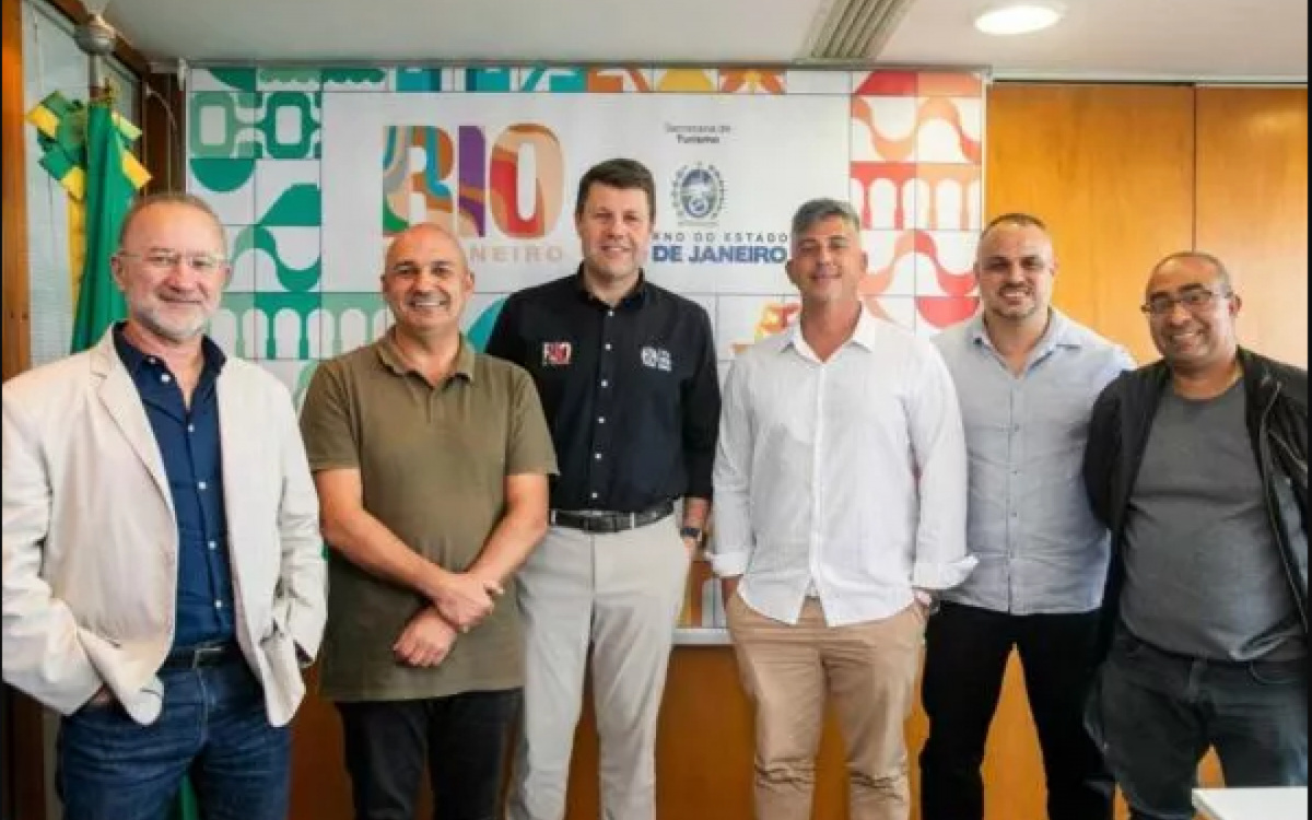 Prefeito Fábio do Pastel, secretários de Turismo e Eventos, Rodolfo Jotha, e de Agricultura, Abastecimento e Trabalho, Thiago Ribeiro e Gustavo Tutuca