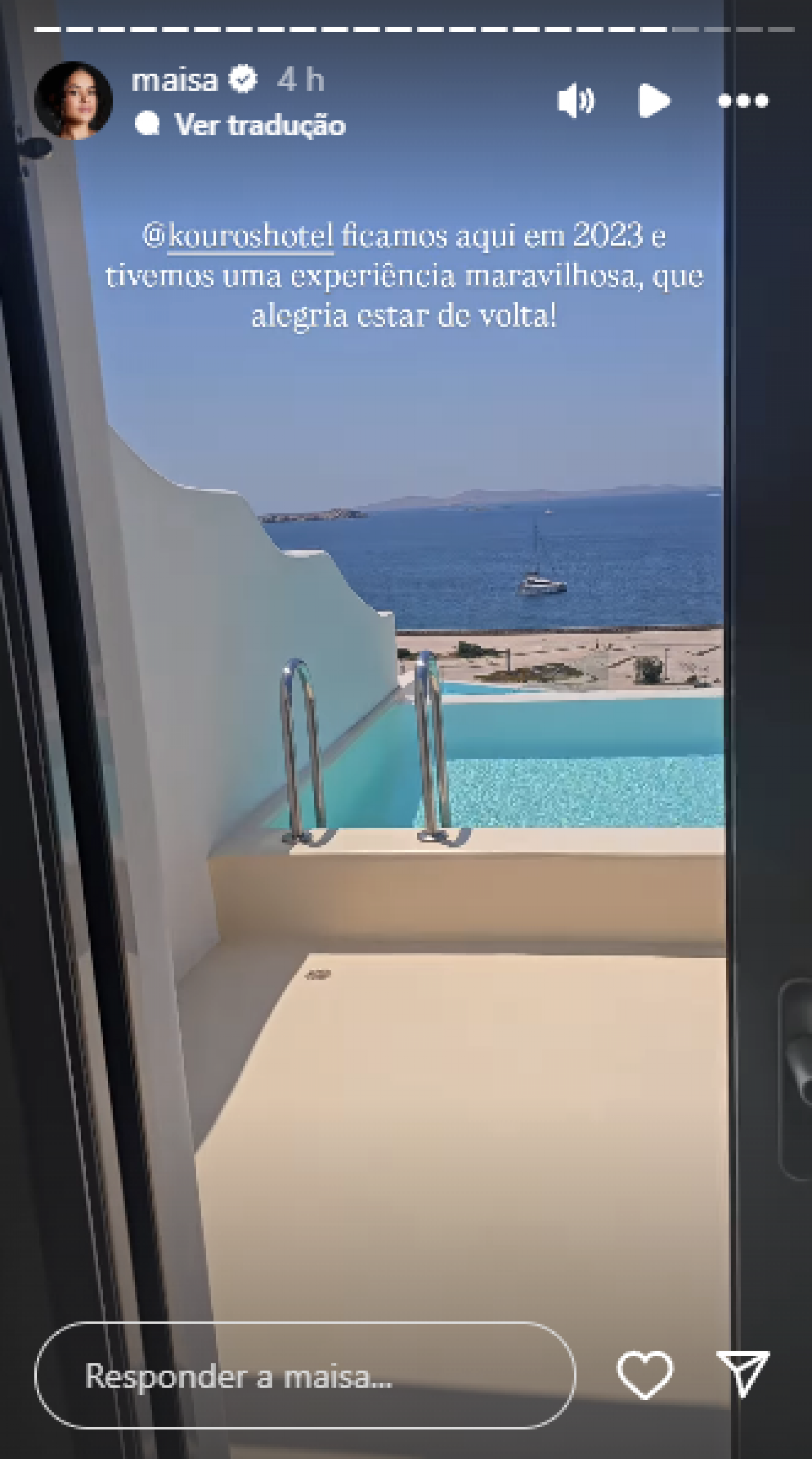 Maisa mostra detalhes do hotel luxuoso em que está hospedada na Grécia, com piscina privativa e vista para o mar - Reprodução de vídeo / Instagram