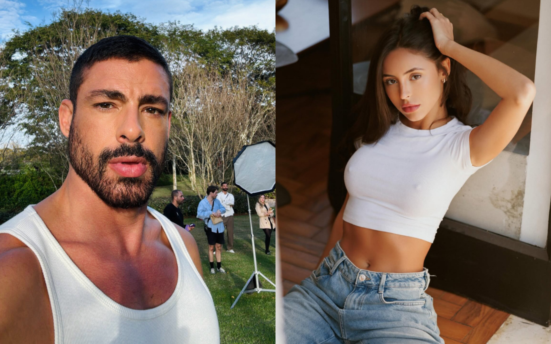 Cauã Reymond e Luana Mandarino foram flagrados aos beijos em praia do Rio