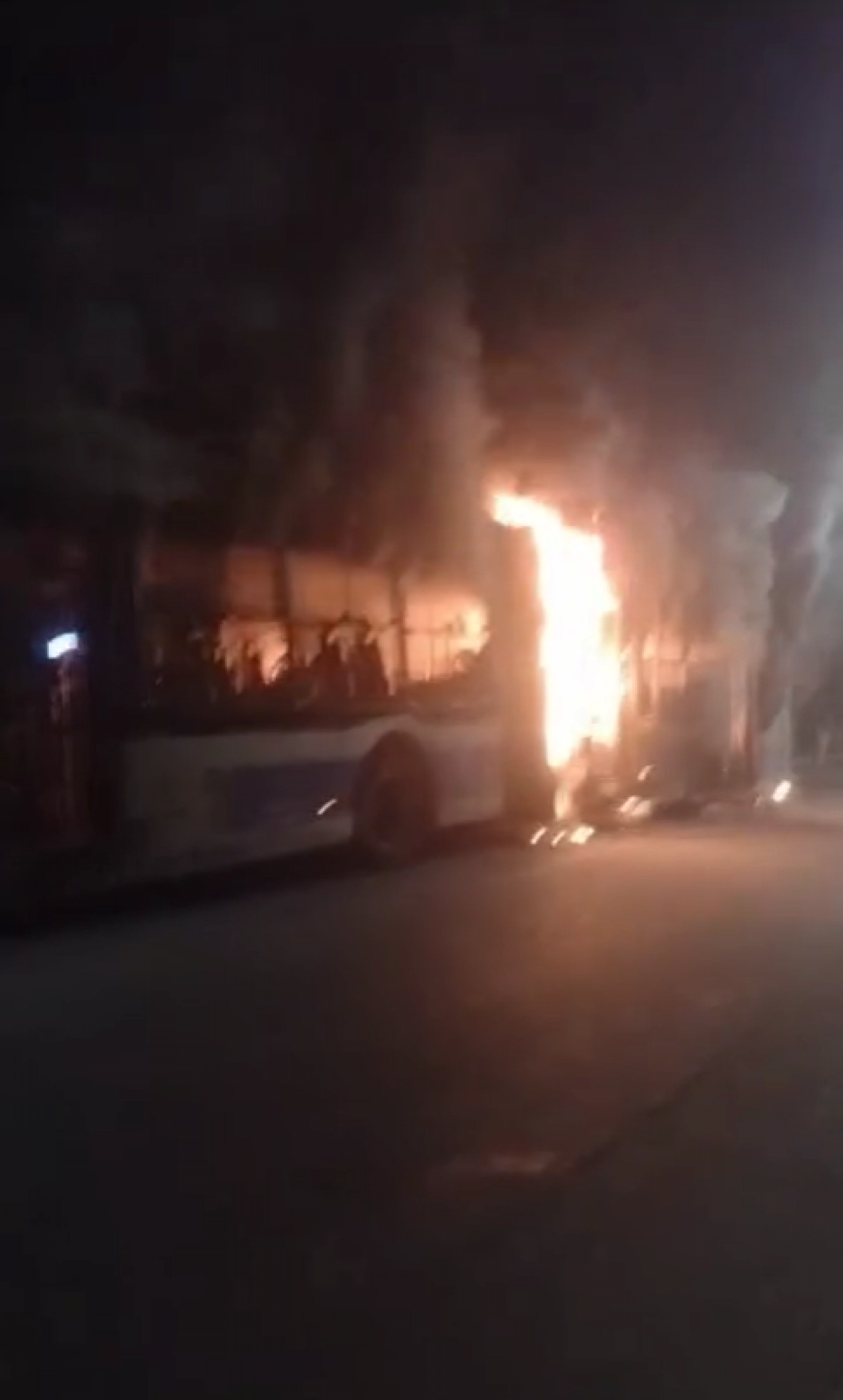 Criminosos atearam fogo no ônibus na noite desta quarta-feira