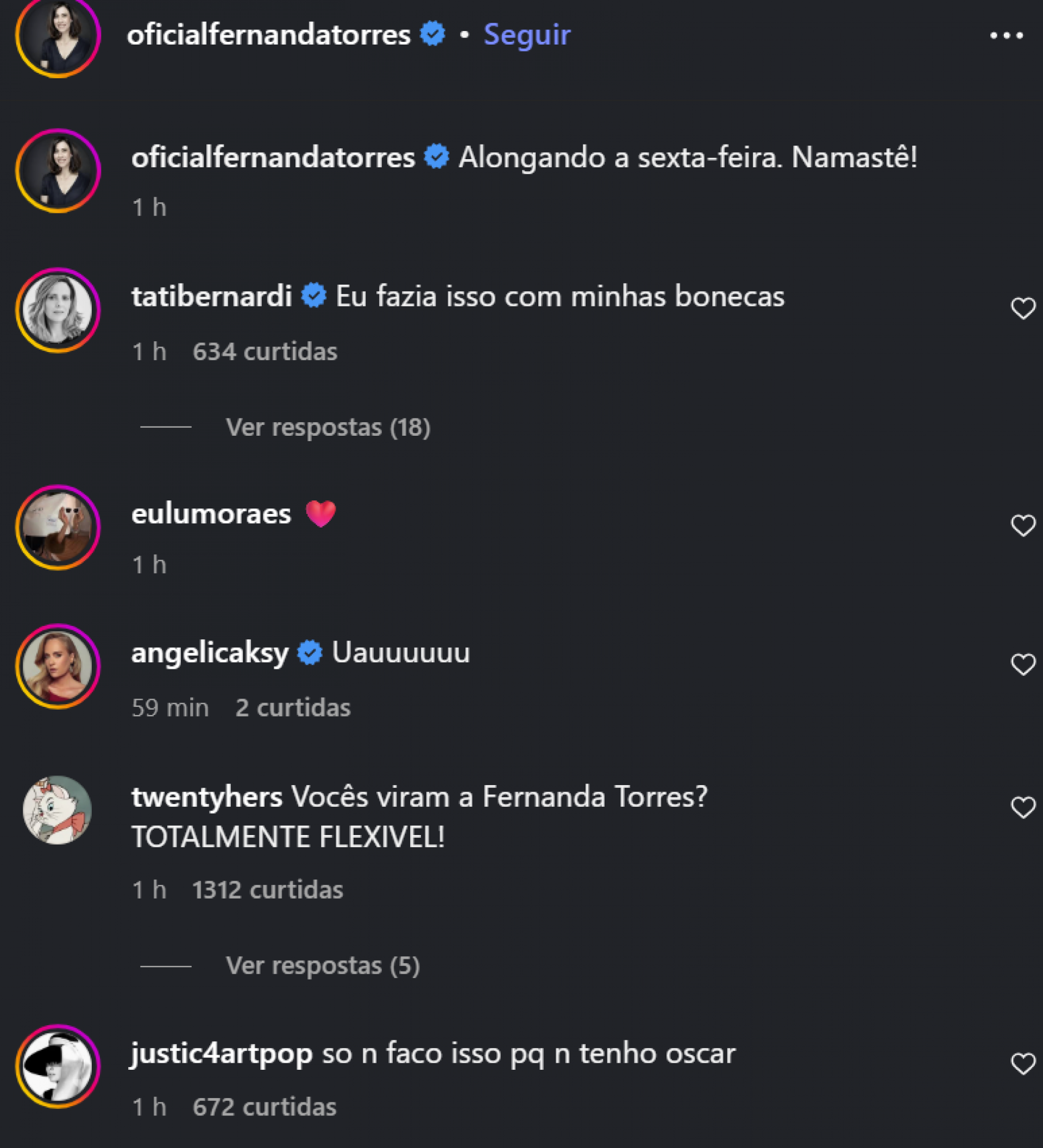 Internautas reagiram com surpresa e elogios à postura de Fernanda Torres - reprodução Instagram