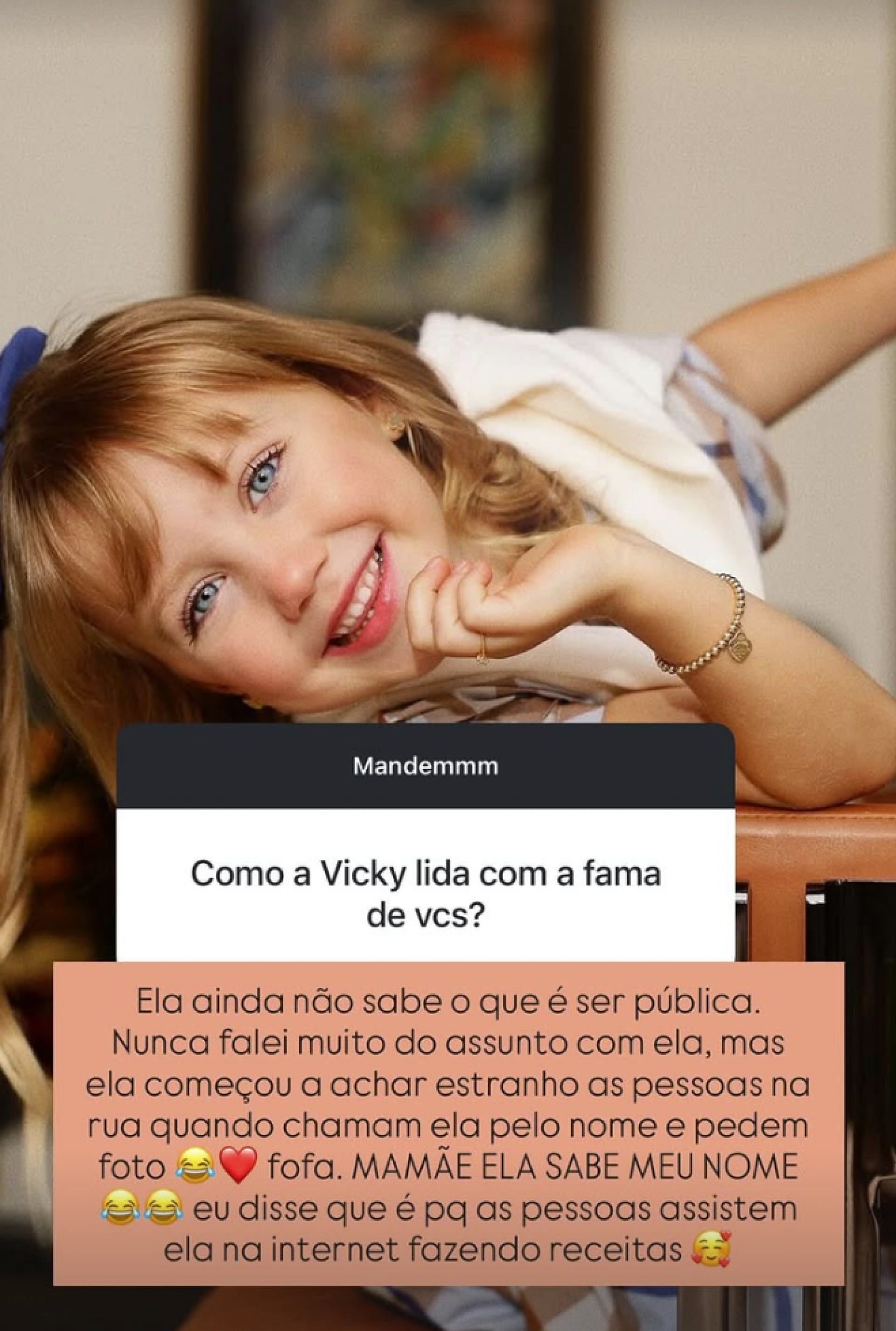 Ana Paula Siebert relata reação de Vicky ao assédio nas ruas - reprodução Instagram