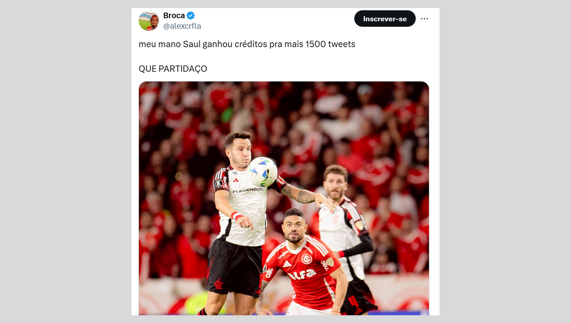 Torcedores do Flamengo elogiaram Saúl e exaltaram sua atuação contra o Internacional - Reprodução de redes sociais