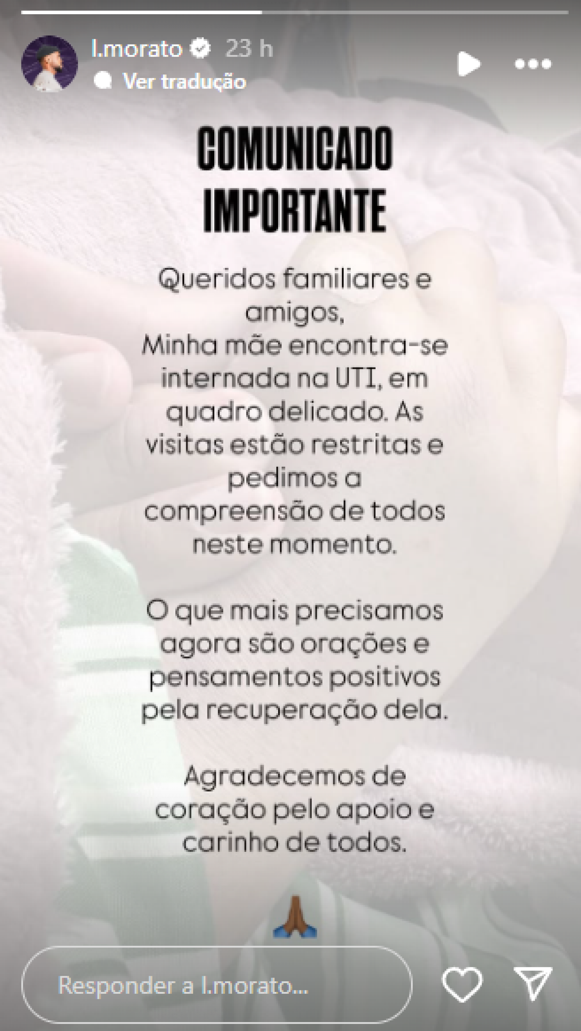 Filho de Péricles, Lucas Morato conta que a mãe, Meire, está internada na UTI com quadro 'delicado' - Reprodução / Instagram