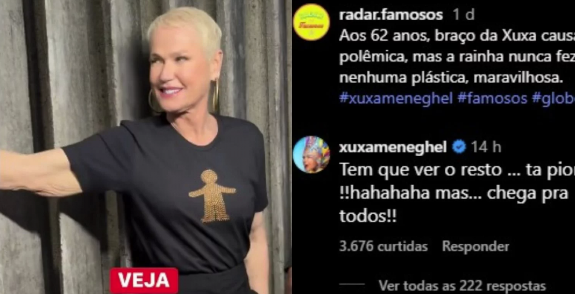 Xuxa Meneghel rebate críticas sobre braços com resposta bem-humorada - reprodução Instagram