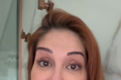 Maíra Cardi chora após ventania quebrar vidros de sua casa 