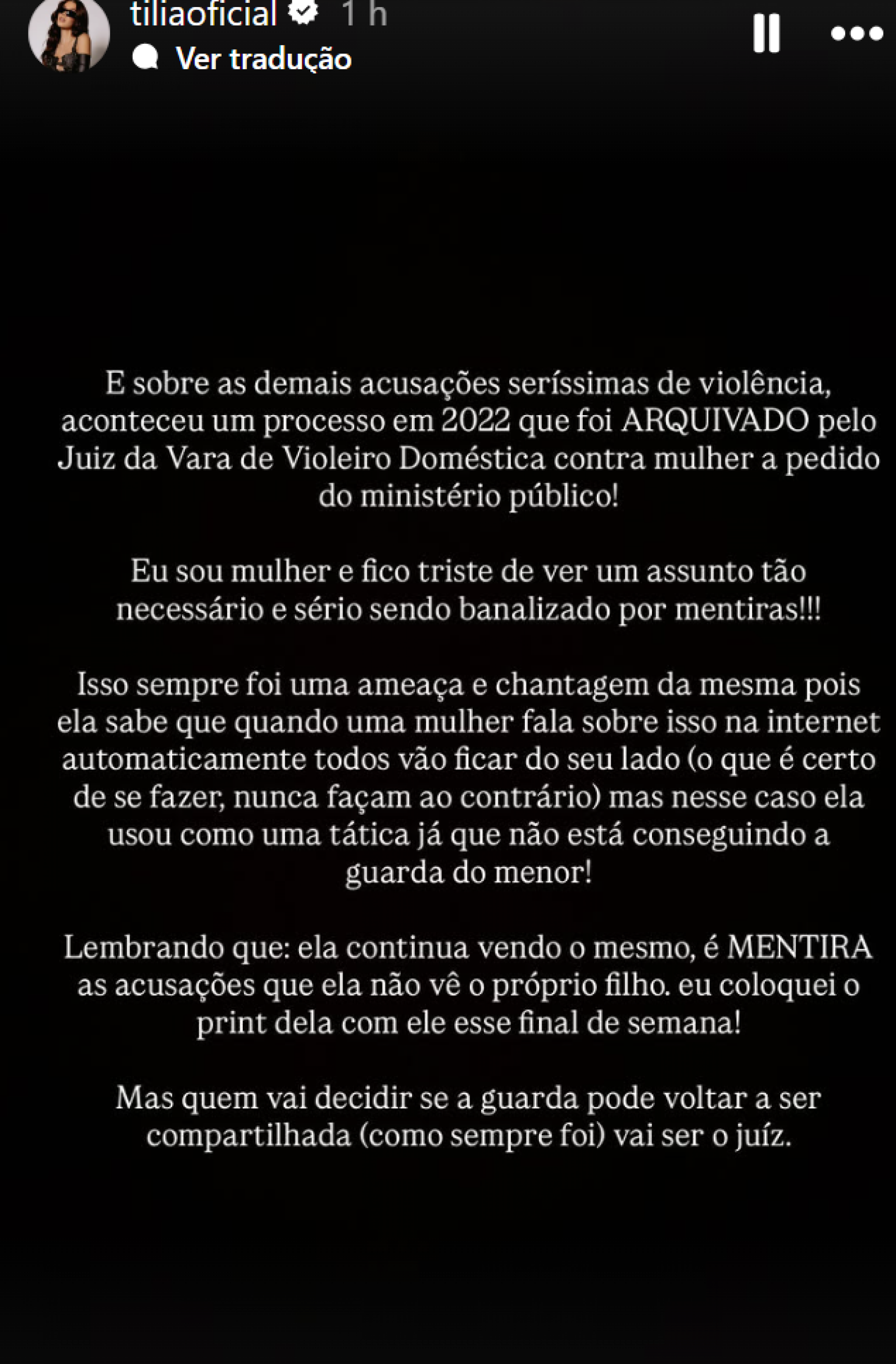 Tília fala sobre disputa judicial entre Dennis DJ e Bárbara Falcão e defende o pai - reprodução Instagram