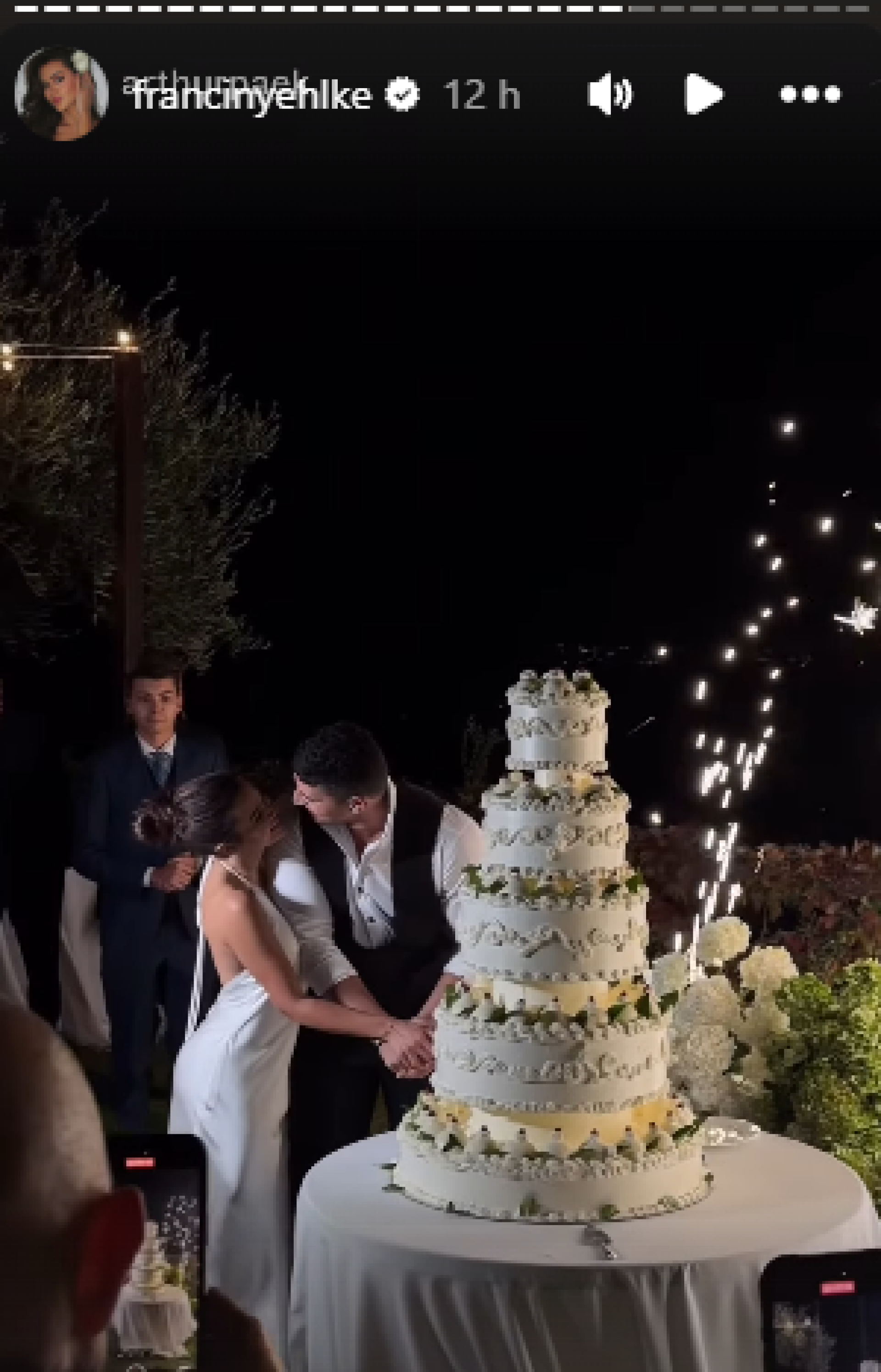 Franciny Ehlke e Tony Maleh cortam bolo de casamento de cinco andares - Reprodução de vídeo / Instagram