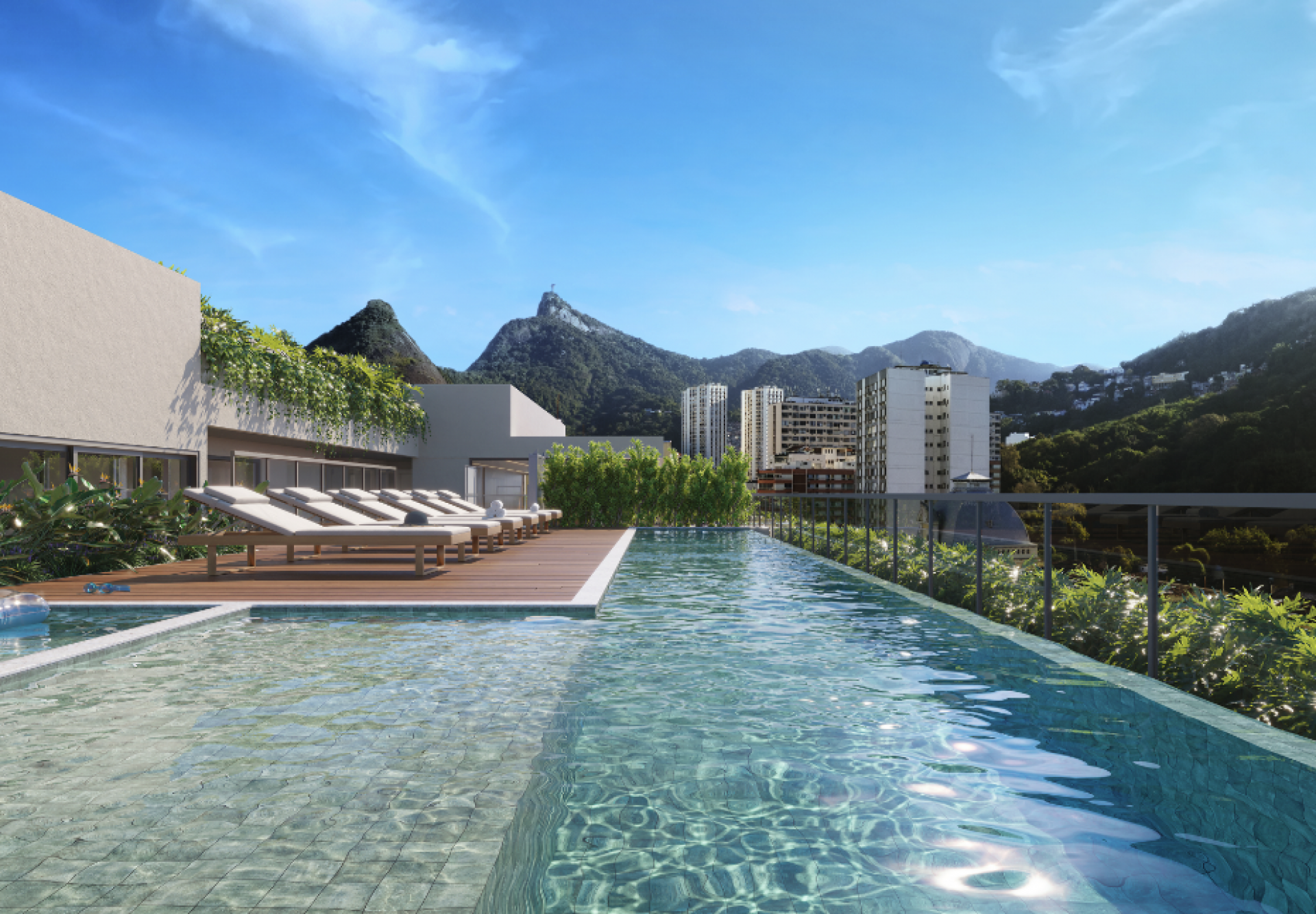 O lazer do empreendimento, da Pilar Engenharia, ser&aacute; distribu&iacute;do entre o bosque e o rooftop, com piscina, sauna, sal&atilde;o gourmet e academia, al&eacute;m de vista para o Cristo - Divulga&ccedil;&atilde;o