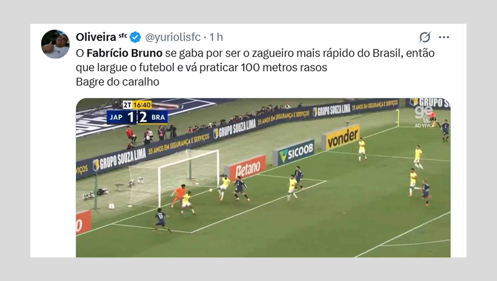 Memes da derrota do Brasil para o Japão tiveram Fabrício Bruno e Hugo Souza como principais alvos - Reprodução de Internet