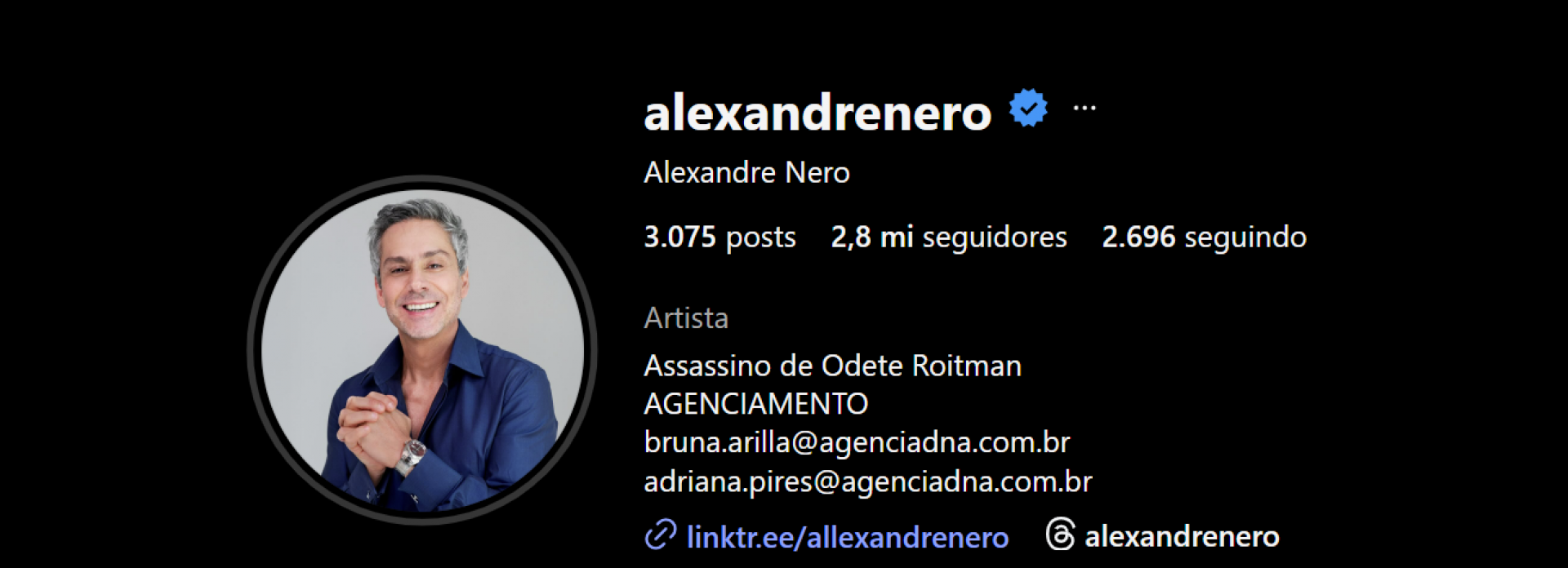 Alexandre Nero brinca com final de Vale Tudo e atualizam perfil no Instagram - reprodução Instagram
