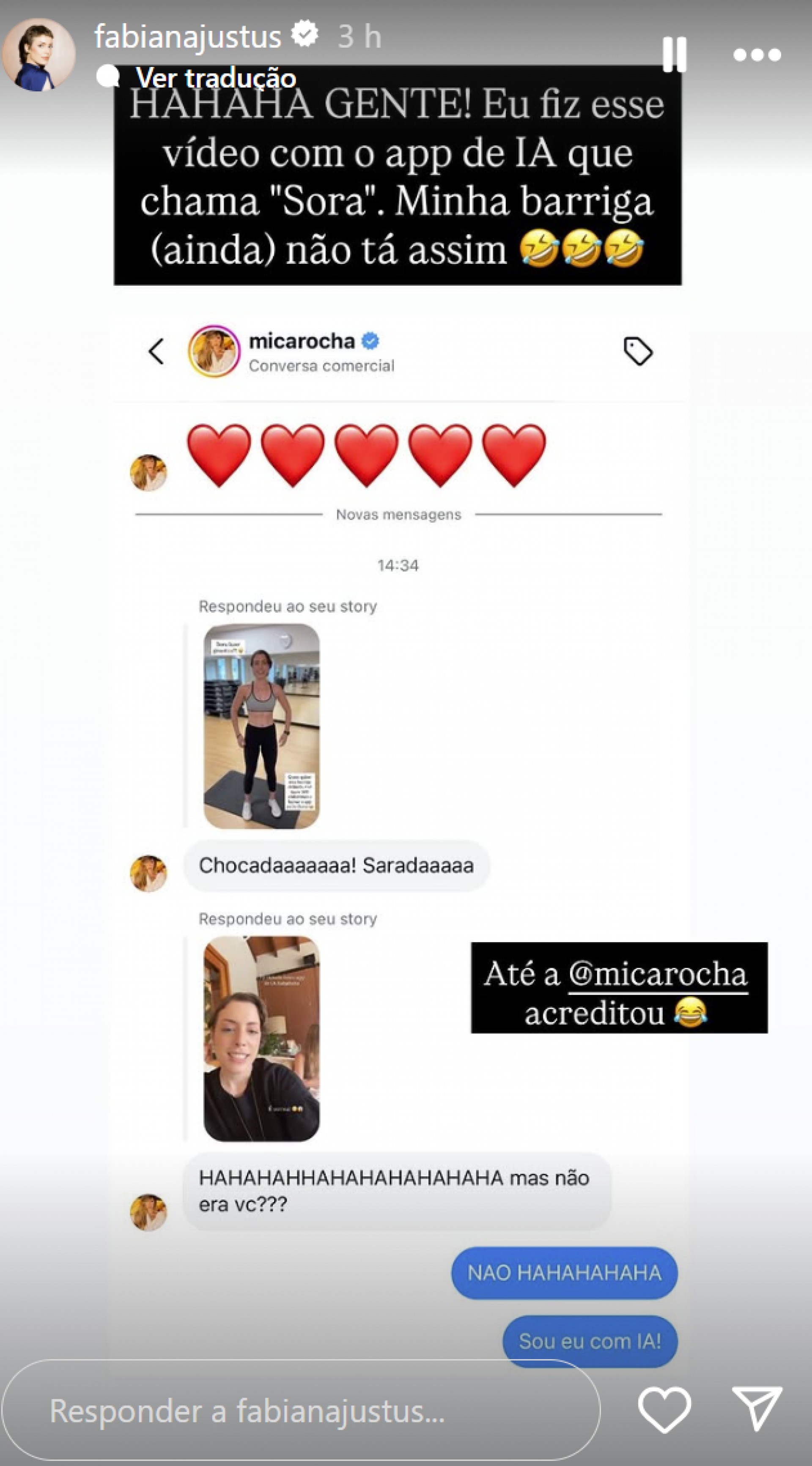 Fabiana Justus se diverte com vídeo realista criado por inteligência artificial - reprodução Instagram