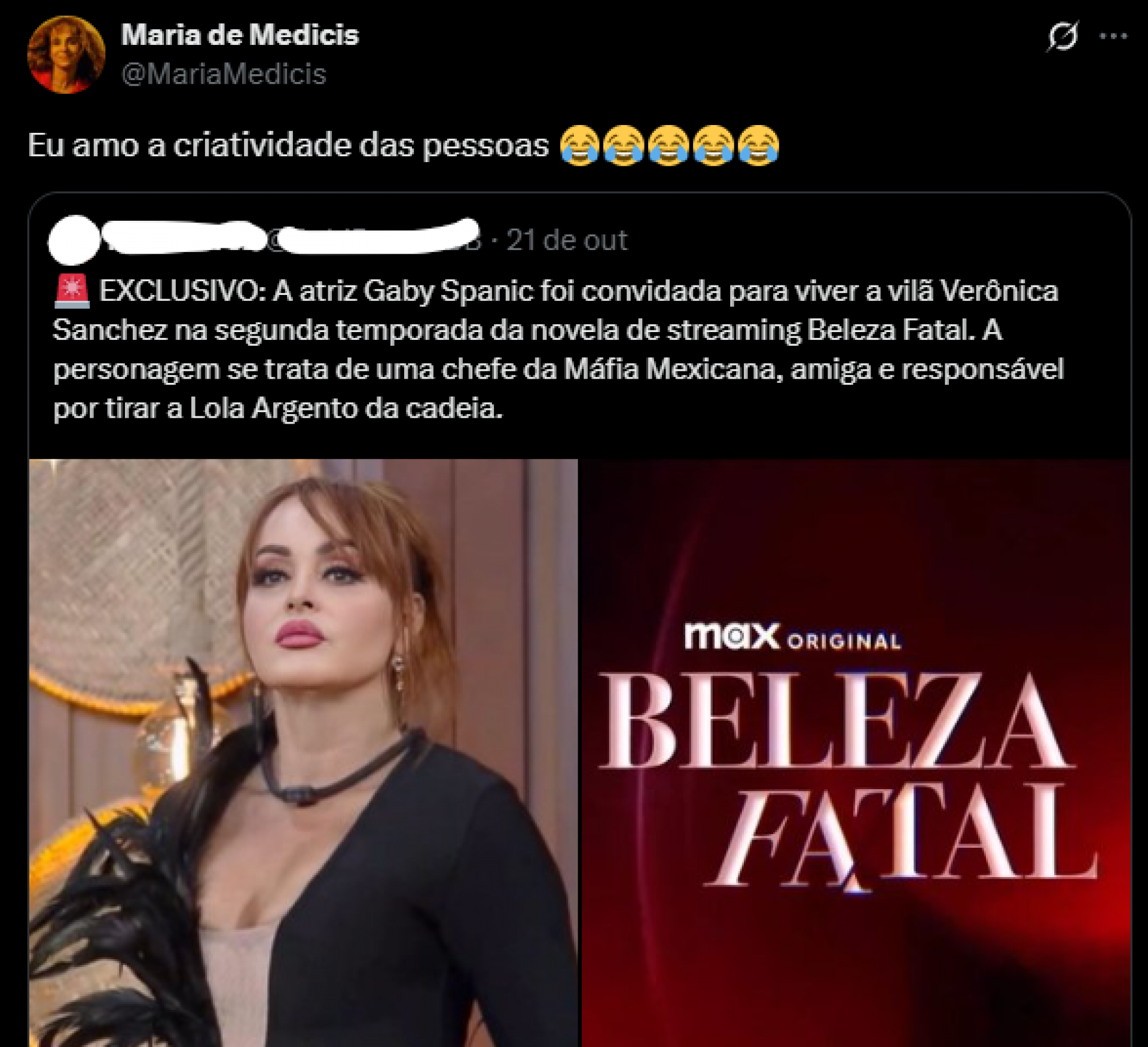 Diretora de 'Beleza Fatal', Maria de Médicis reage a rumores da participação de Gaby Spanic na novela - Reprodução / X