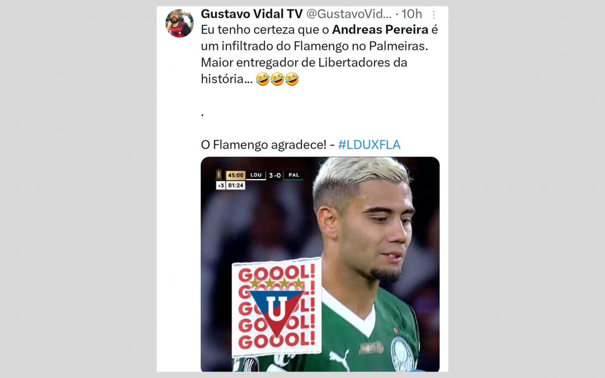 Torcedores do Flamengo escolheram Andreas Pereira como principal alvo por causa de pênalti em derrota do Palmeiras